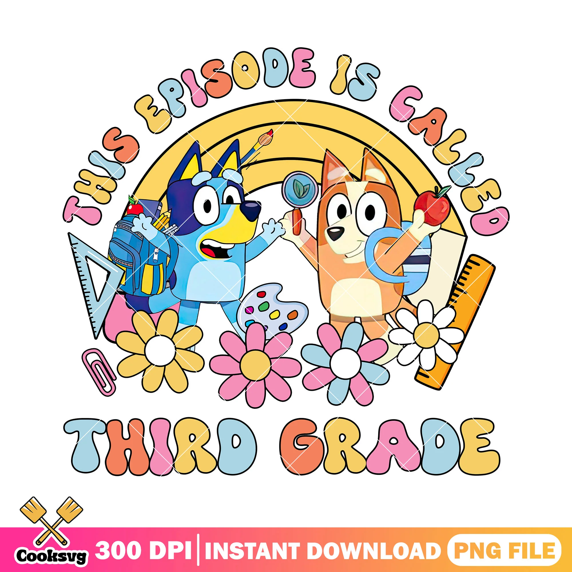 Bingo and bluey cute png, third grade png, go back to school png