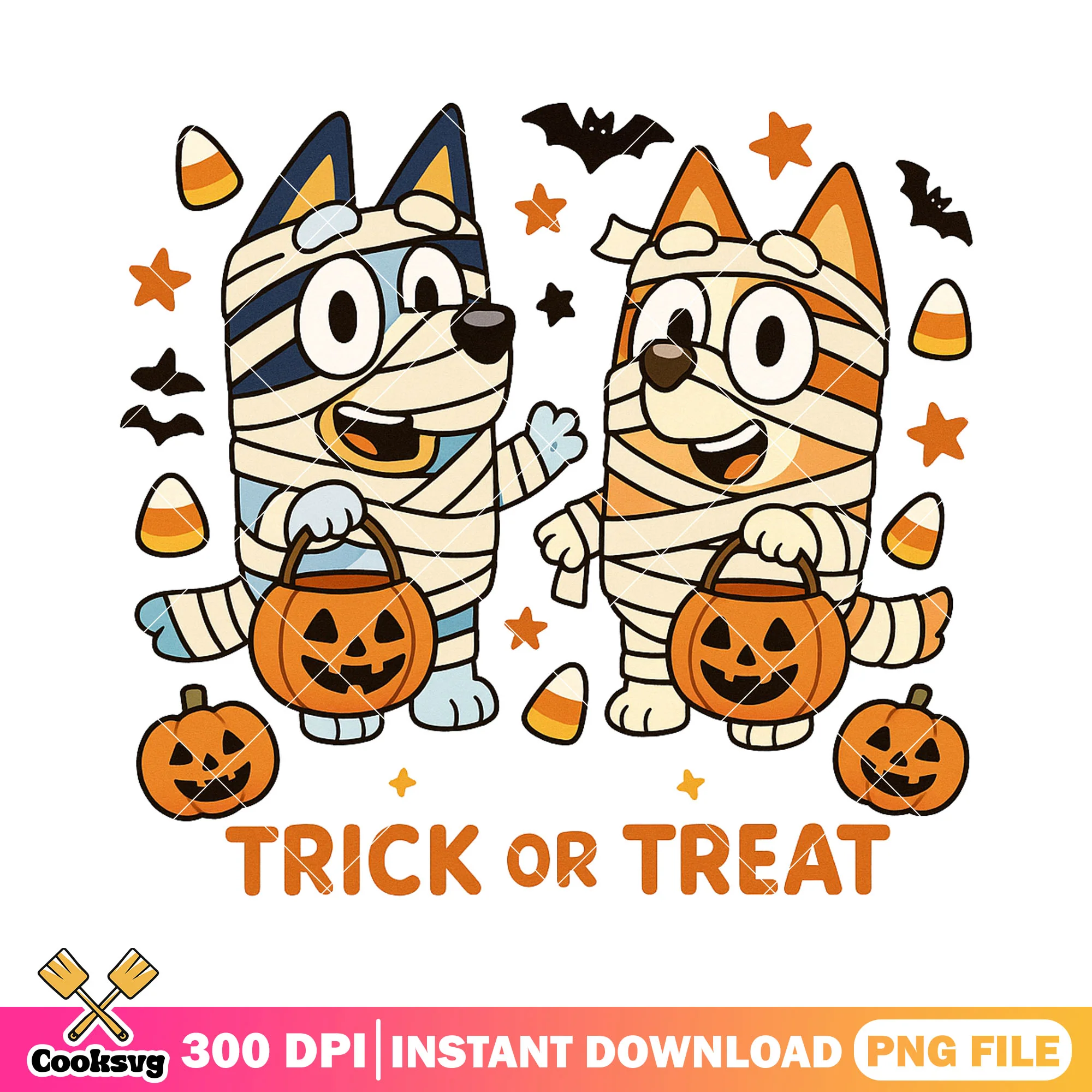 Bingo and bluey trick or treat png, couple halloween costumes png