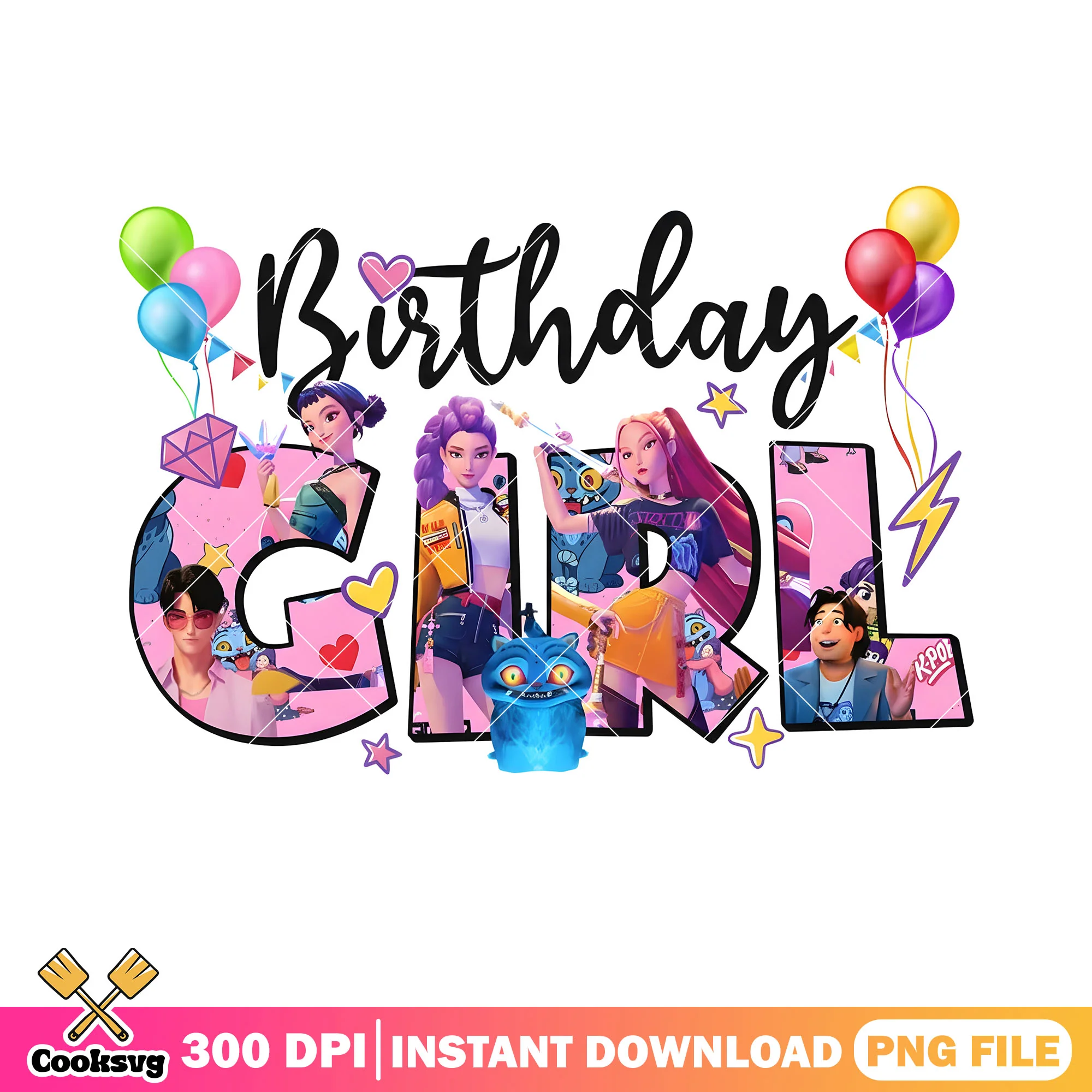 Birthday girl with huntrix png, huntrix band png, birthday kpop png