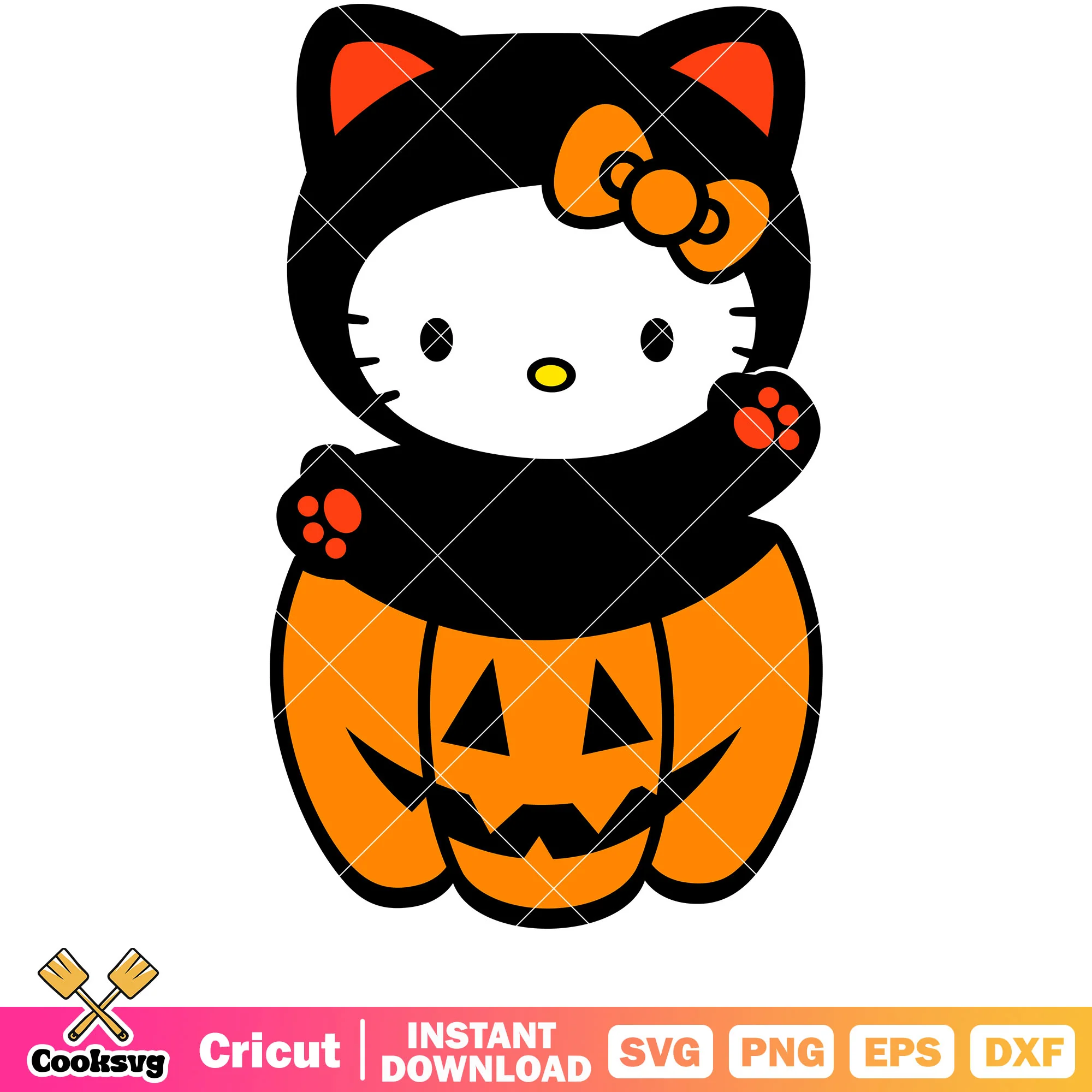 Black cat hello kitty pumpkin svg, halloween hello kitty svg