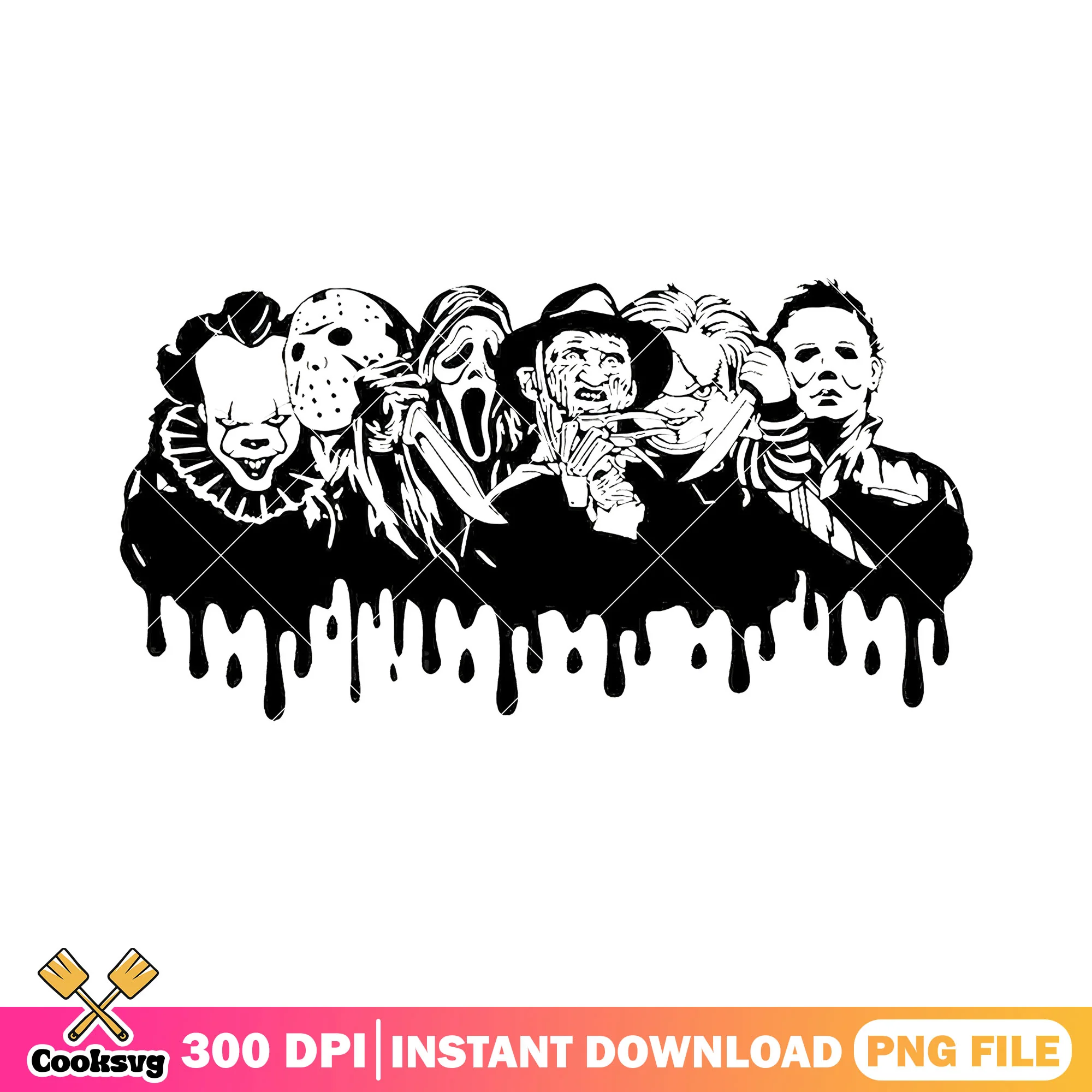 Black ink drops horror characters design png, halloween der film png