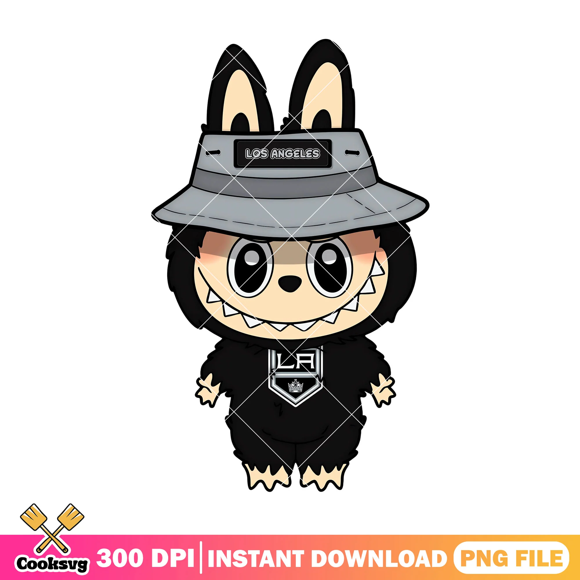 Black labubu with grey hat png, labubu happy png, los angeles kings png