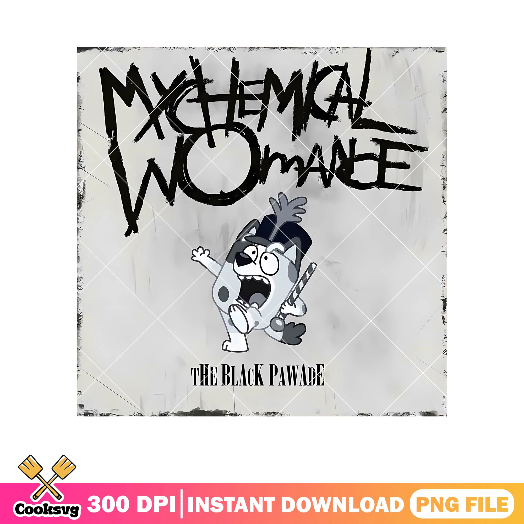 Black pawade my chemical womance png, bluey muffin png, cartoon bluey png