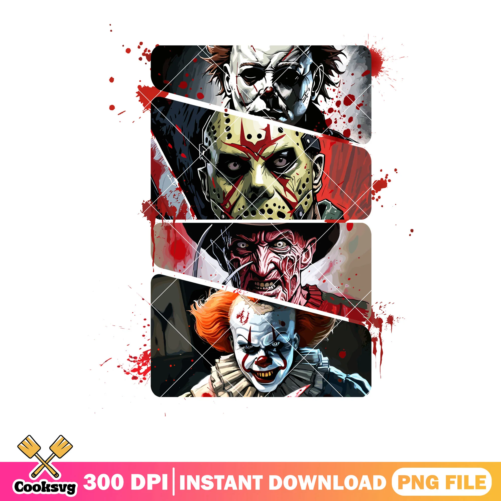 Bloody scary horror character png, micheal myers png, pennywise png
