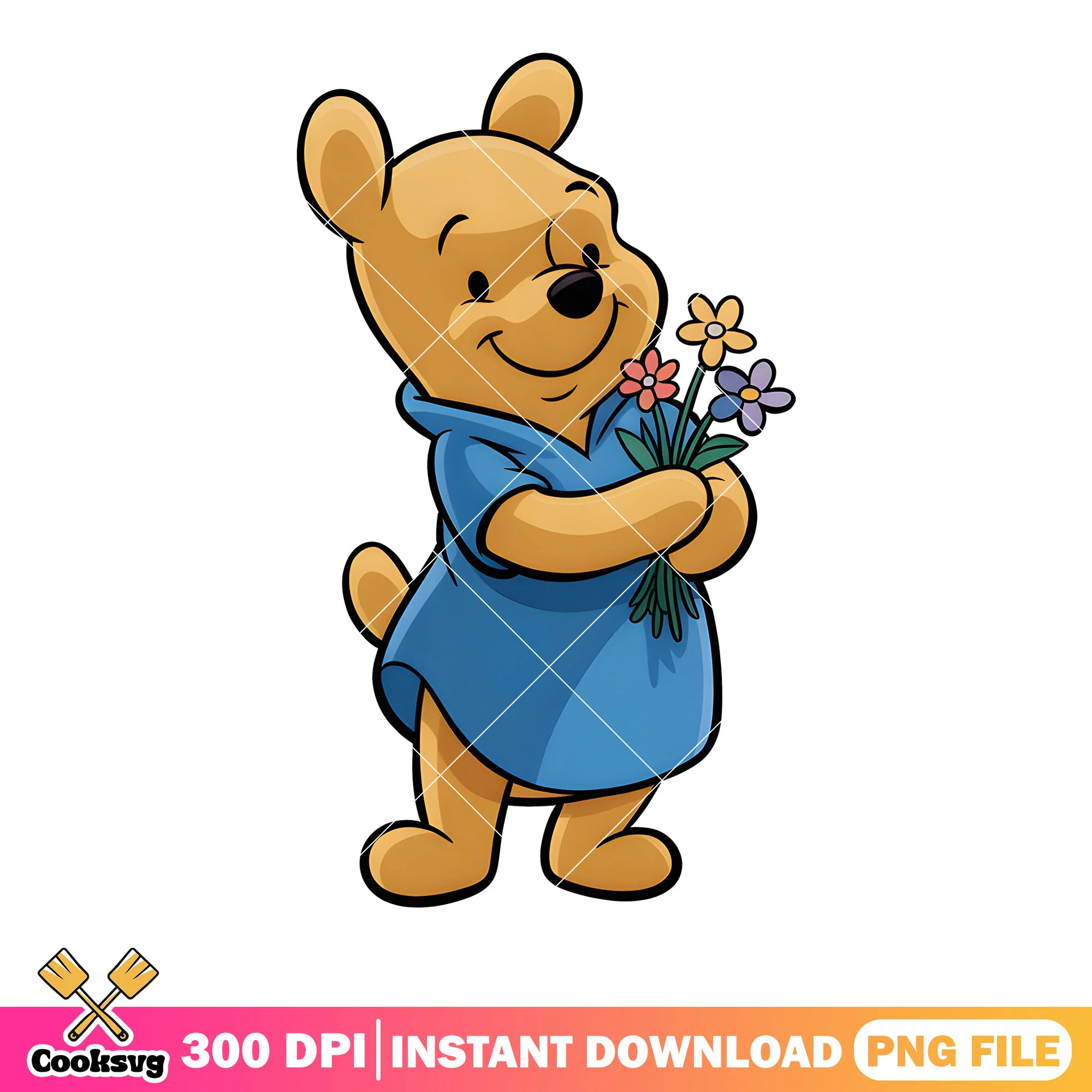 Blue dress pooh bear png, disney adventure png, pooh bear png
