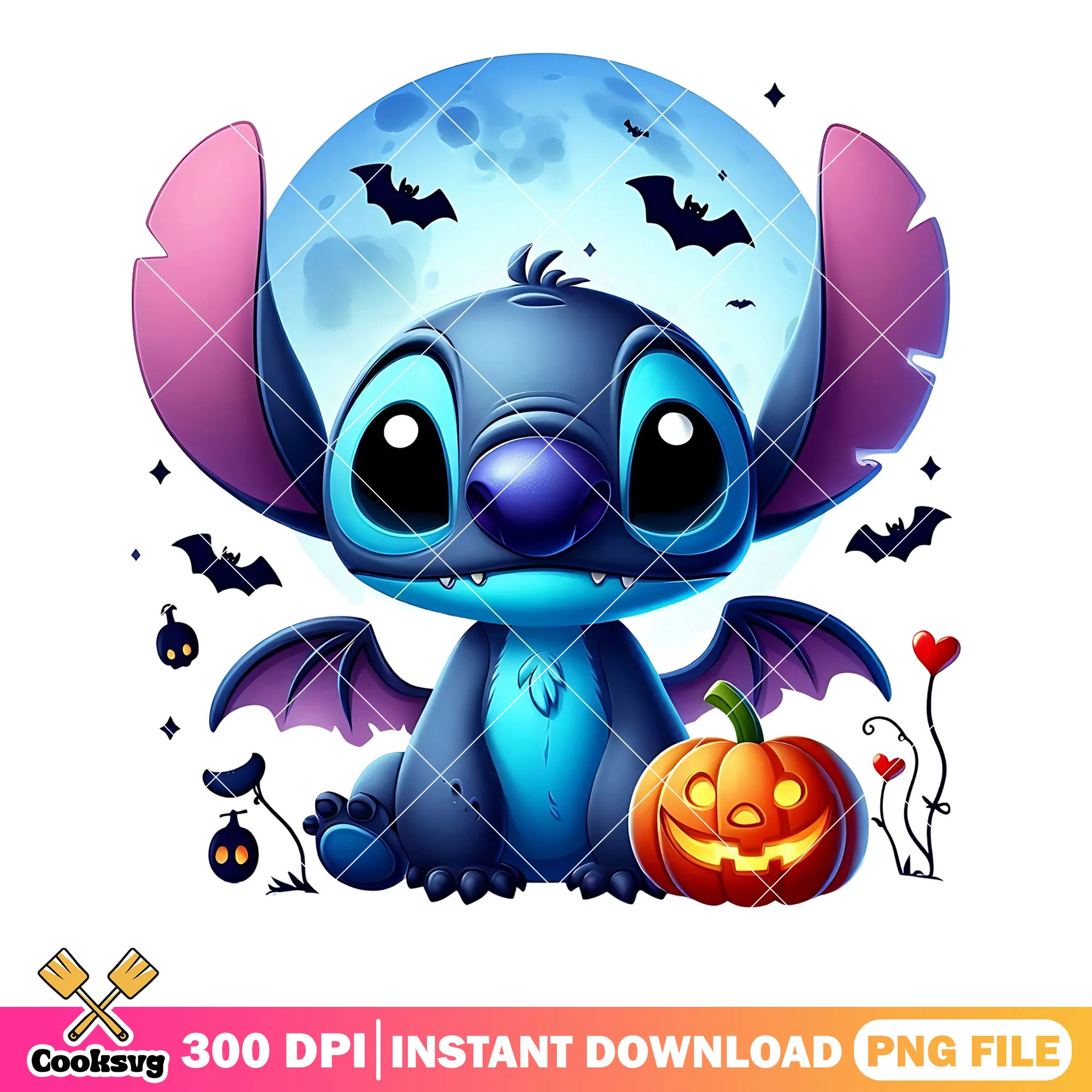 Blue moon alien png, jack o lantern png, cute stitch png