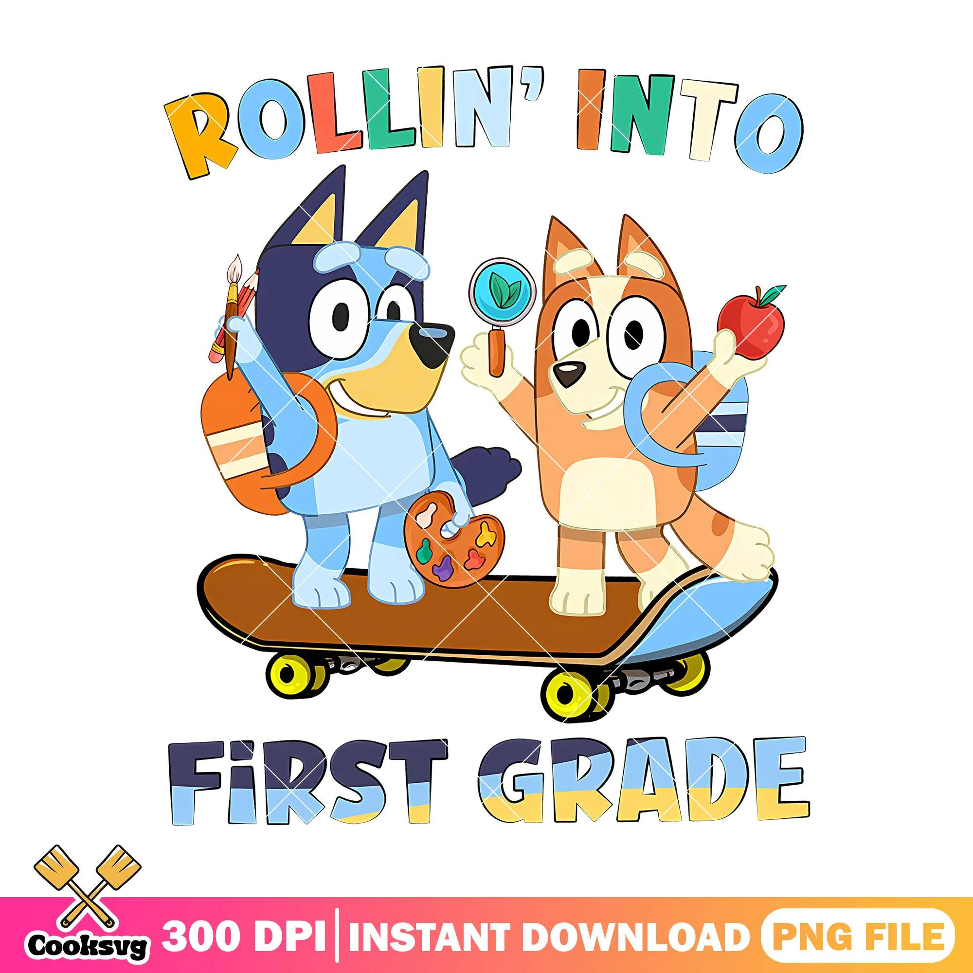 Bluey and bingo design png, first grade png, going back to school png