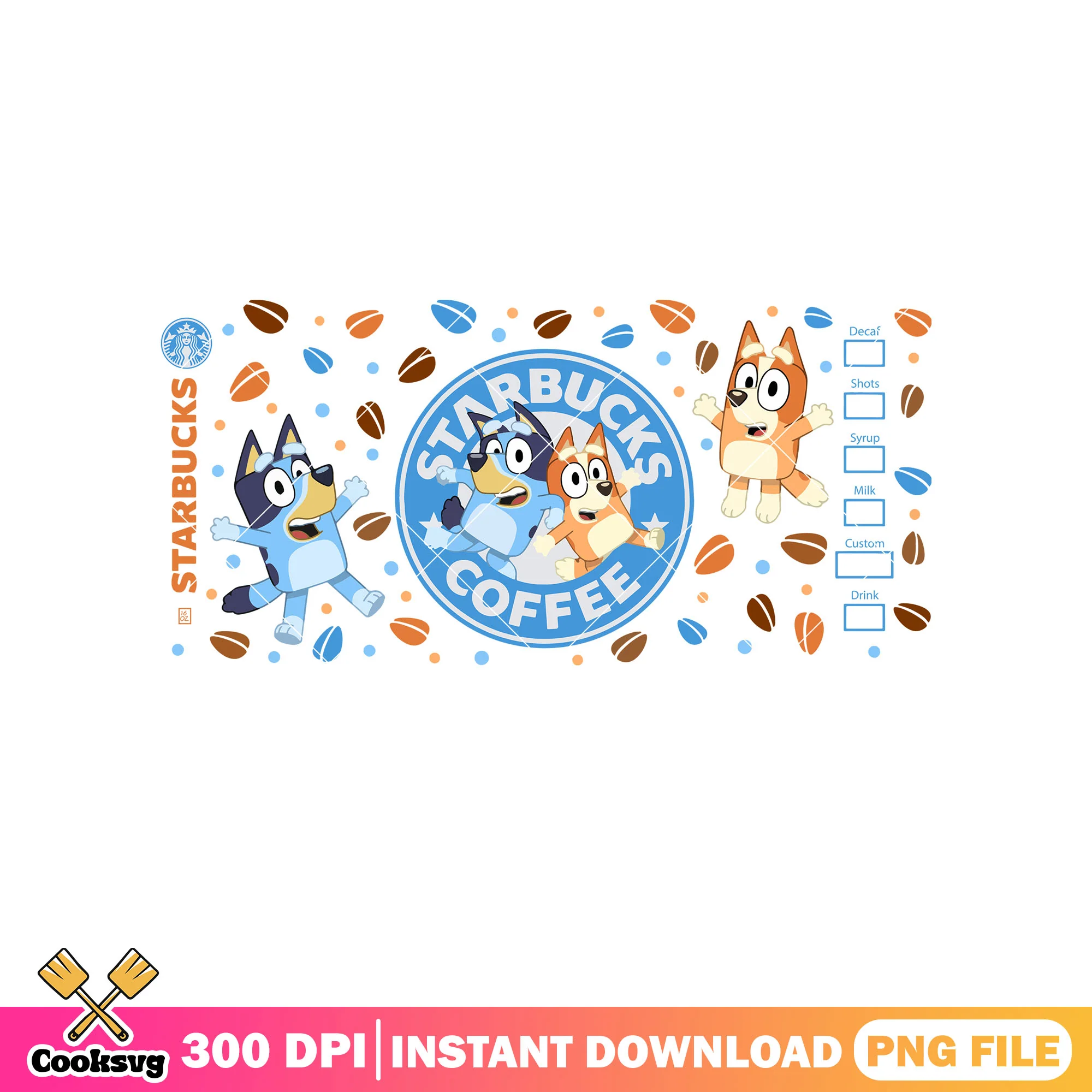 Bluey bingo starbuck coffee png, bluey and bingo png, starbuck coffee png