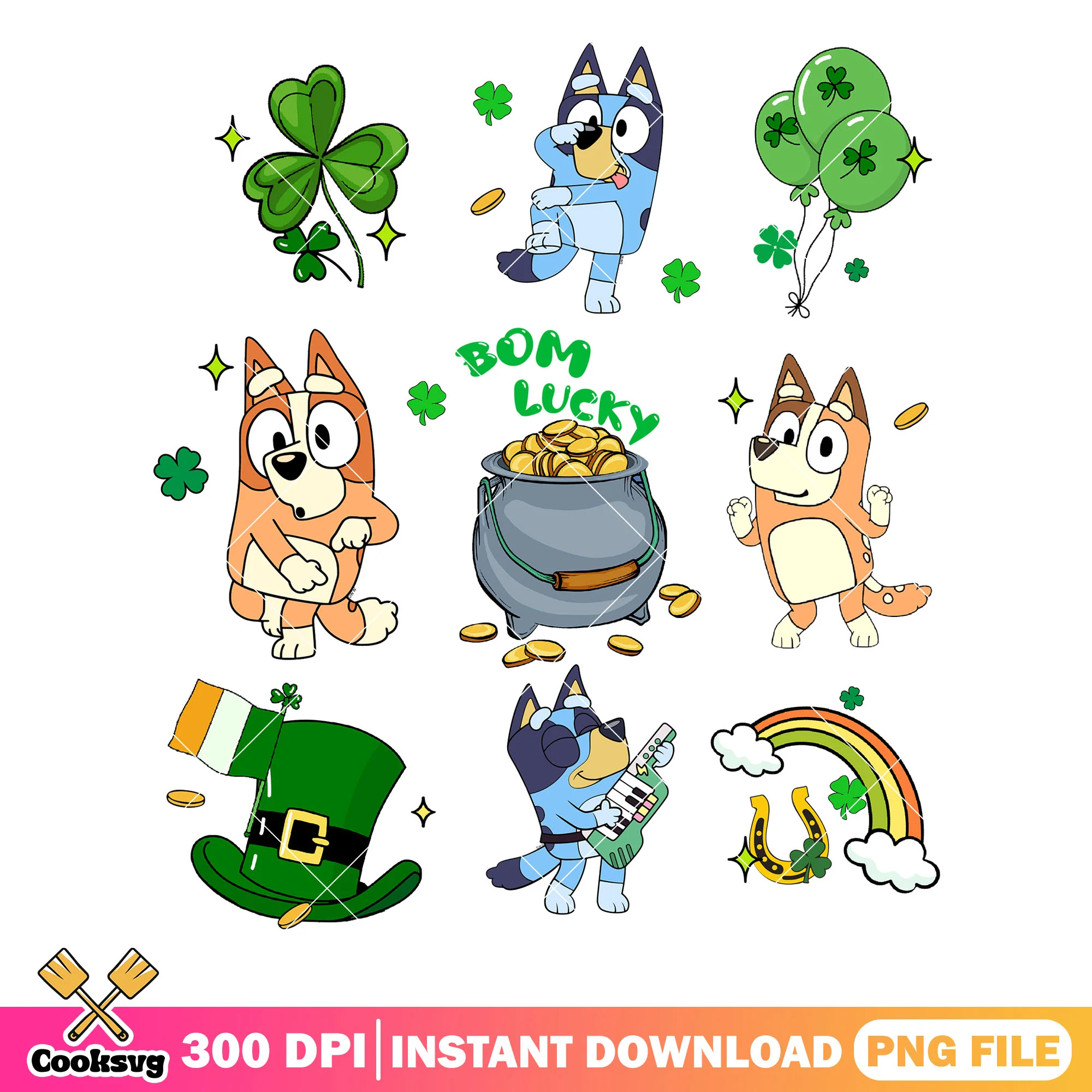 Bluey cartoon bom lucky png, lucky bluey png, saint patrick day png