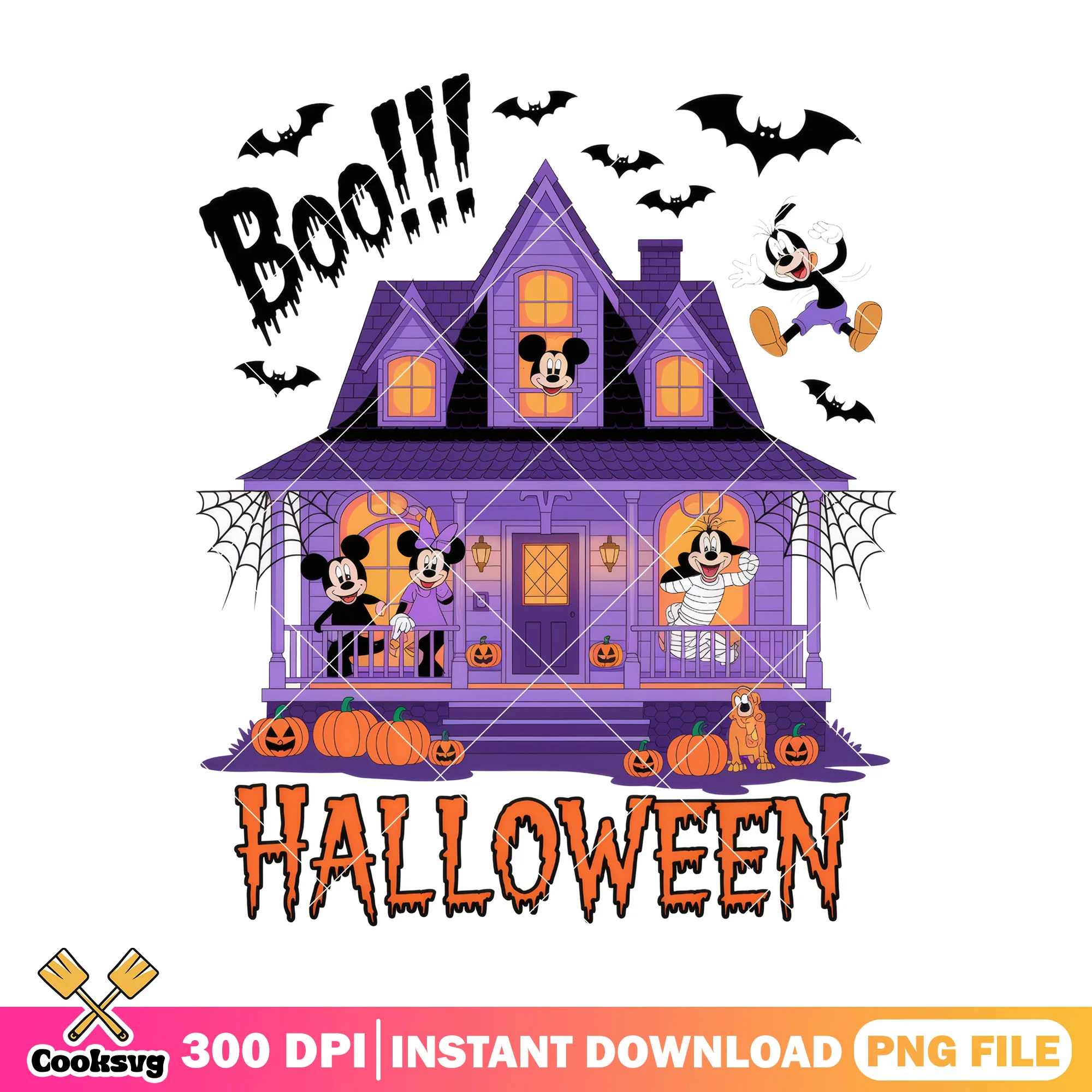 Boo halloween house png, halloween spirit png, mickey mouse png