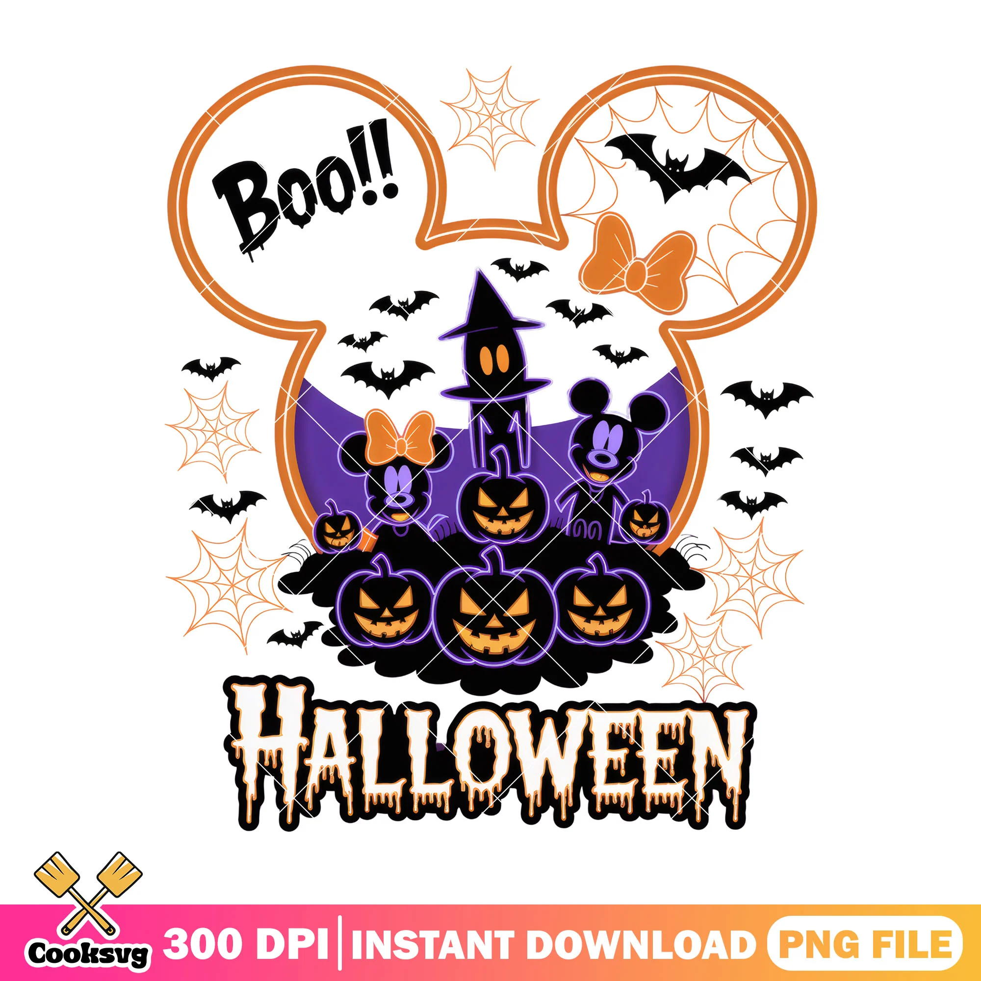 Boo halloween houses png, halloween spirit png, mickey mouse png