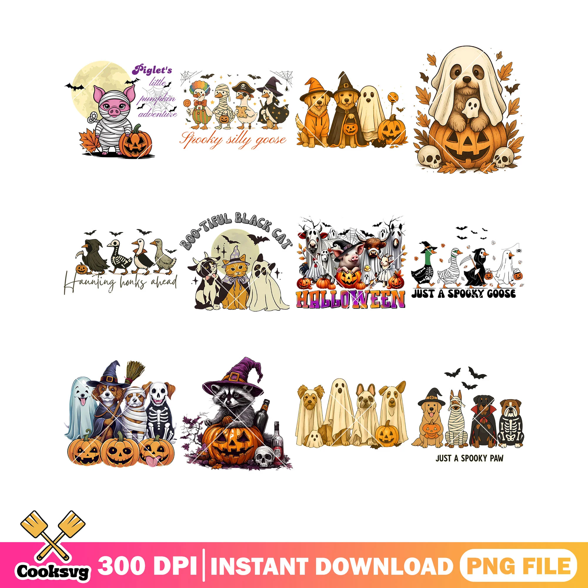 Boo tiful black cat png bundle, ghost blanket png, cute racoon png