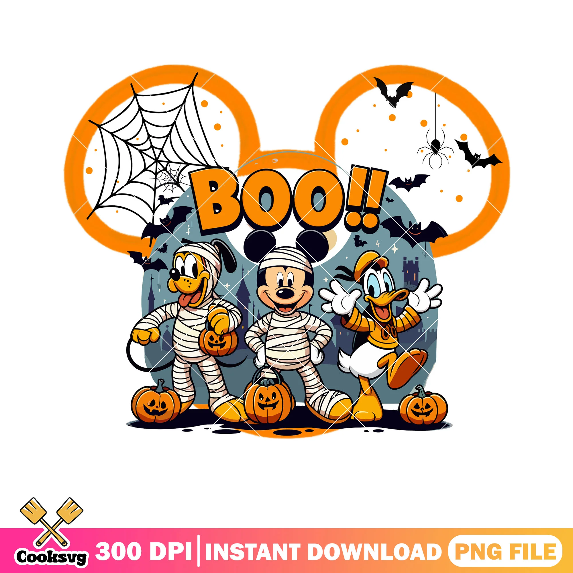 Boo trio disney png, mummy costume png, halloween scary png