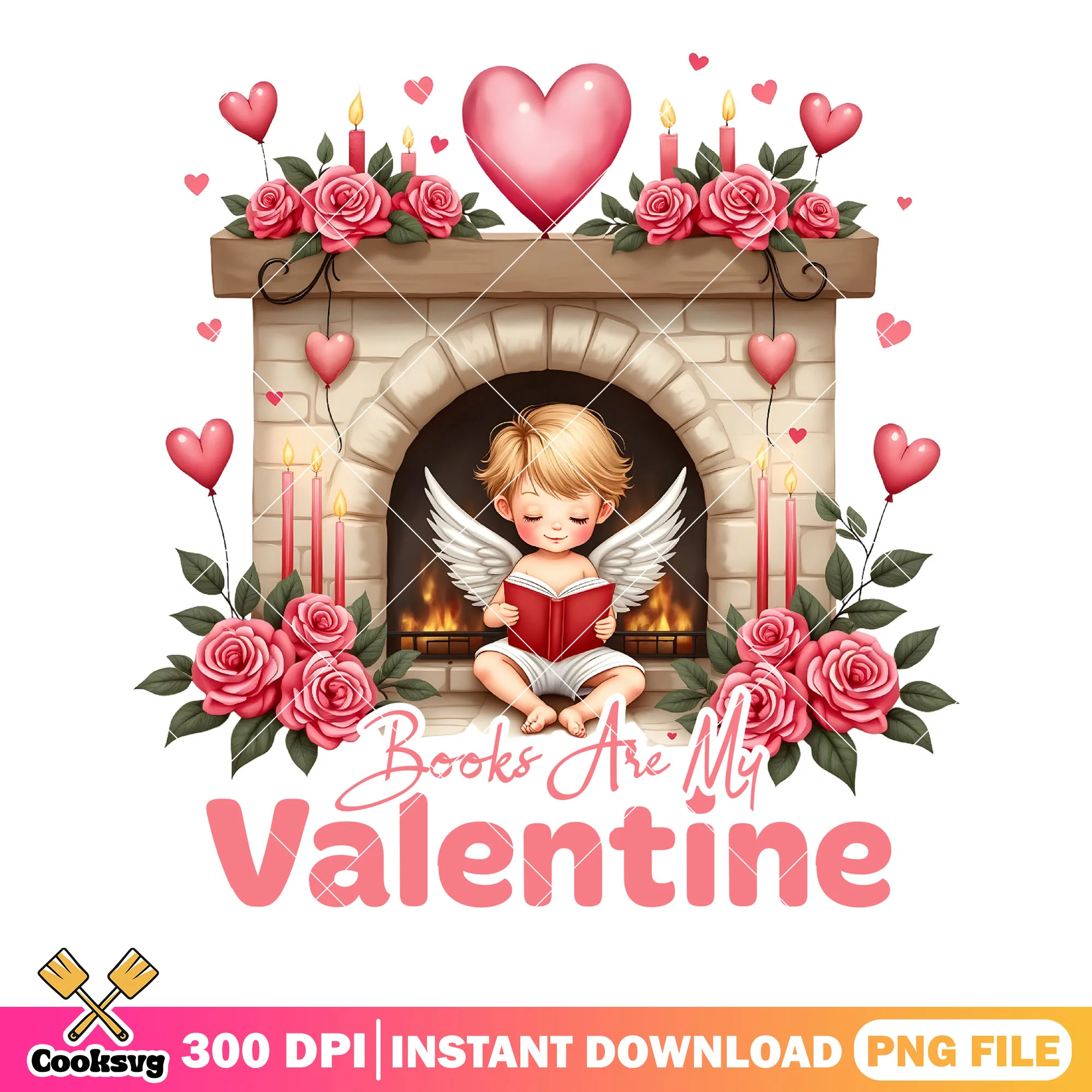 Books are my valentine png, valentine cupid png, valentine poster png