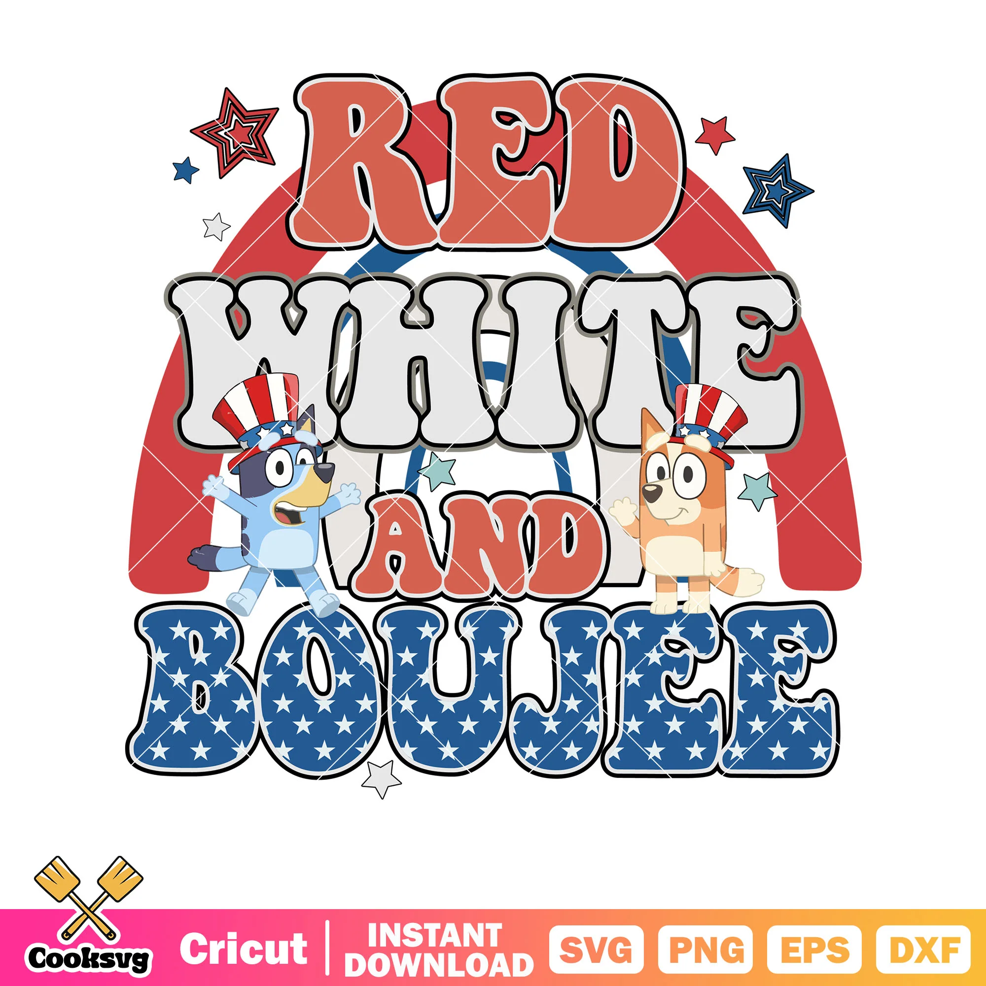 Boujee and red white bluey star svg, bluey bingo svg, bluey friends svg