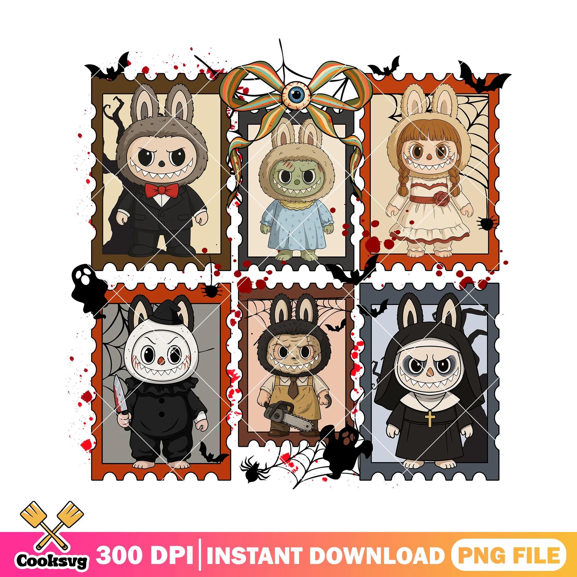 Bow labubu horror design png, halloween bow png, labubu halloween png