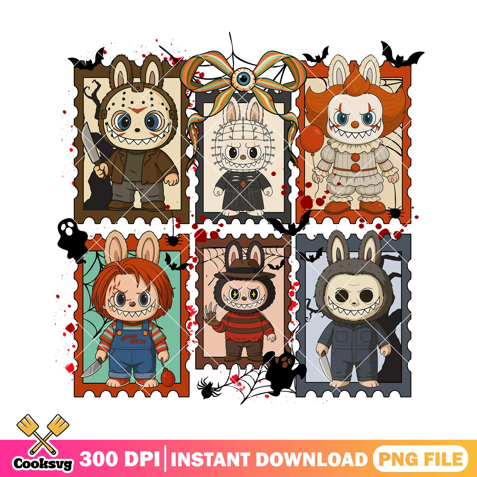 Bow labubu horror movies png, horror movies png, labubu halloween png