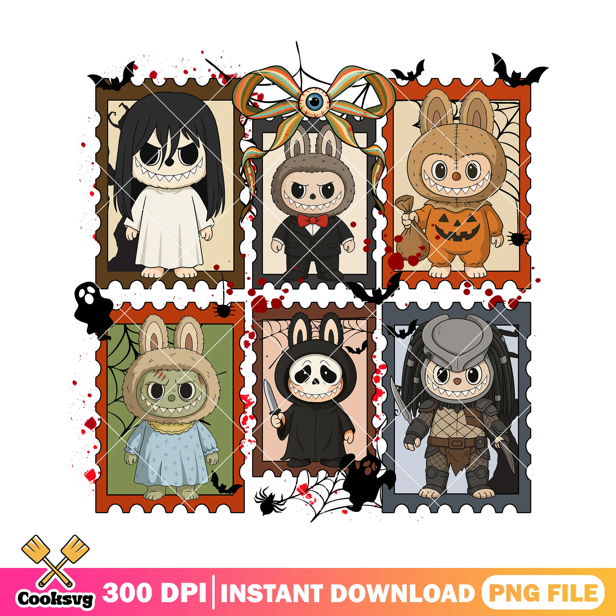 Bow labubu horror png, halloween bow png, labubu halloween png
