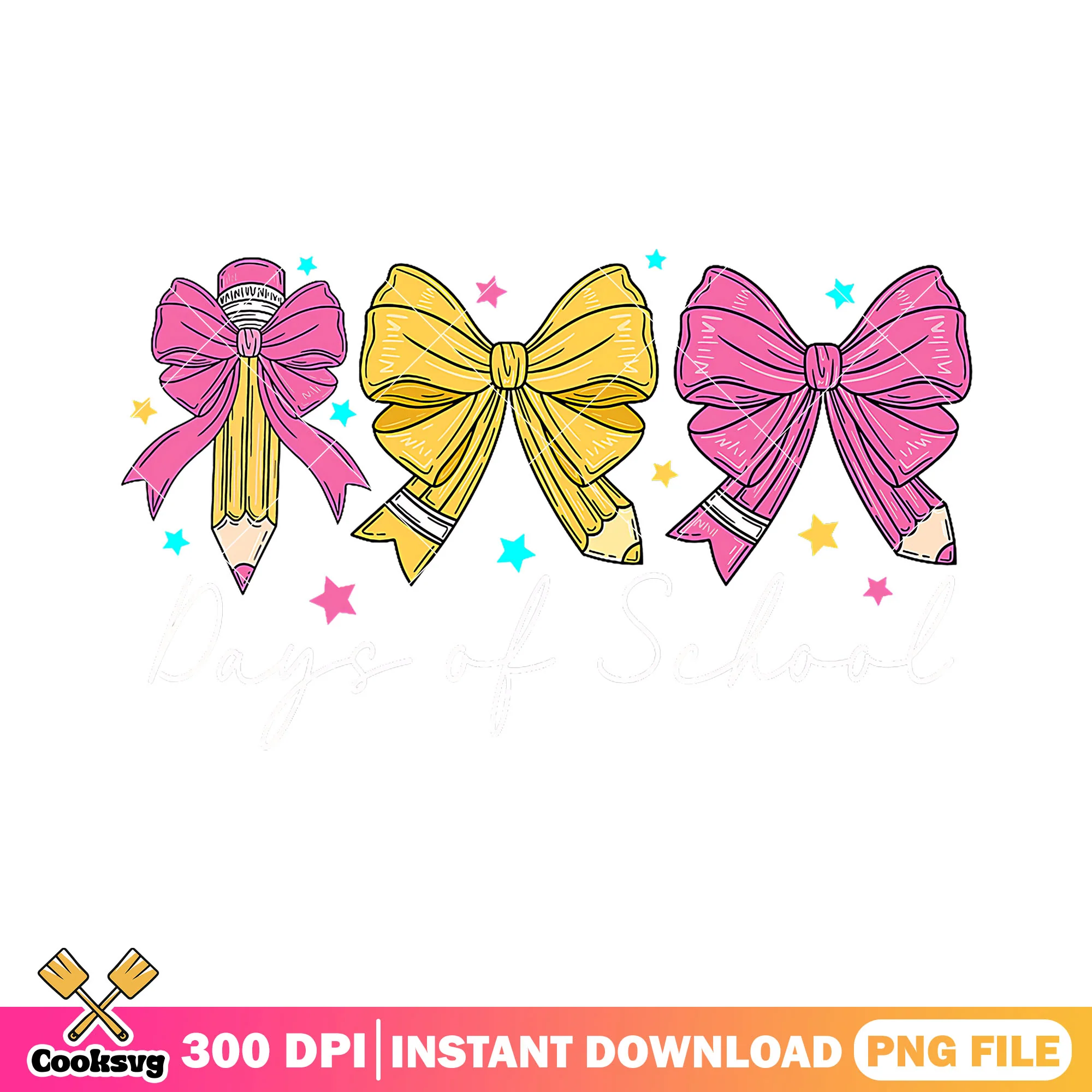 Bows and pencil design png, go back to school png, days of school png