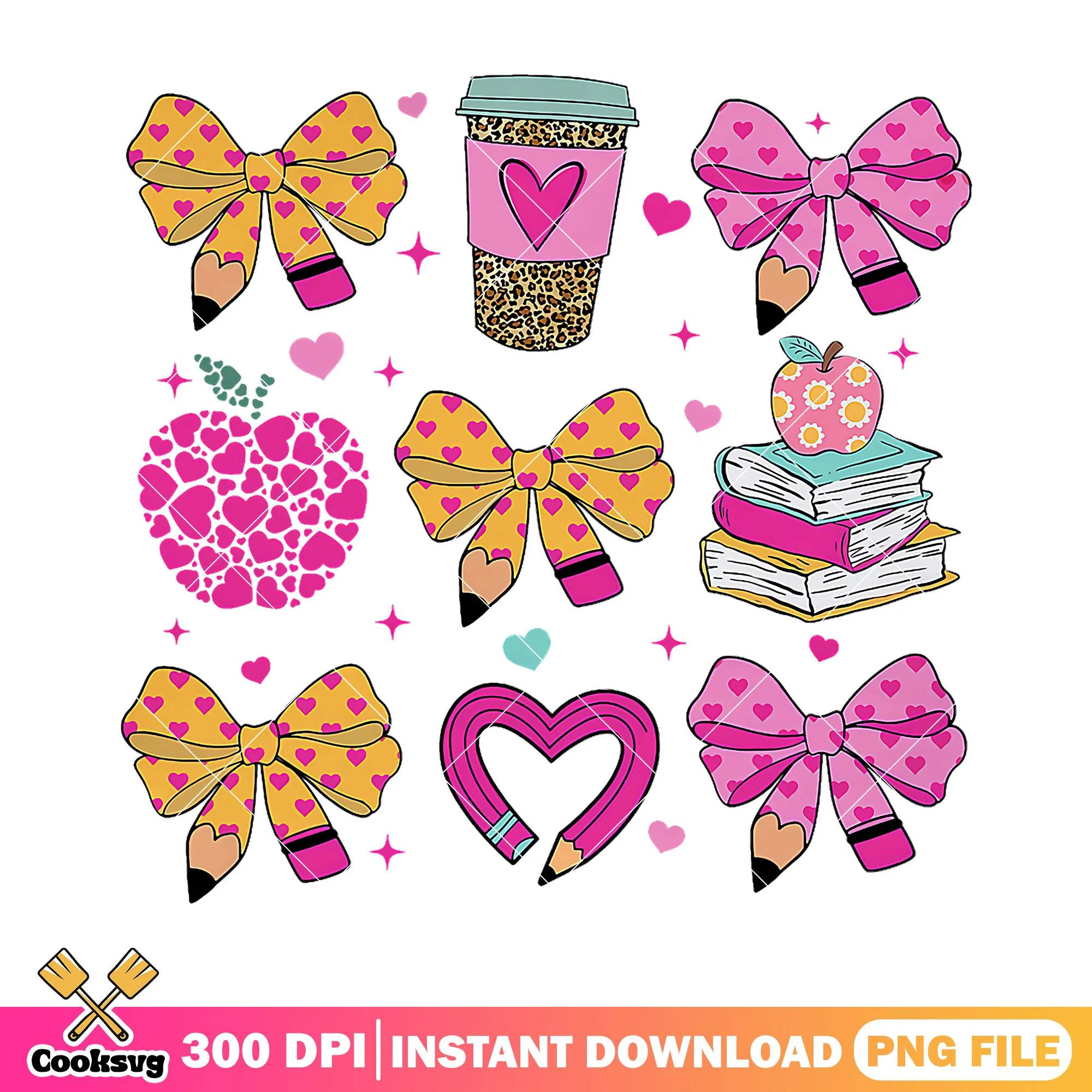 Bows different design png, back to school day png, school item png