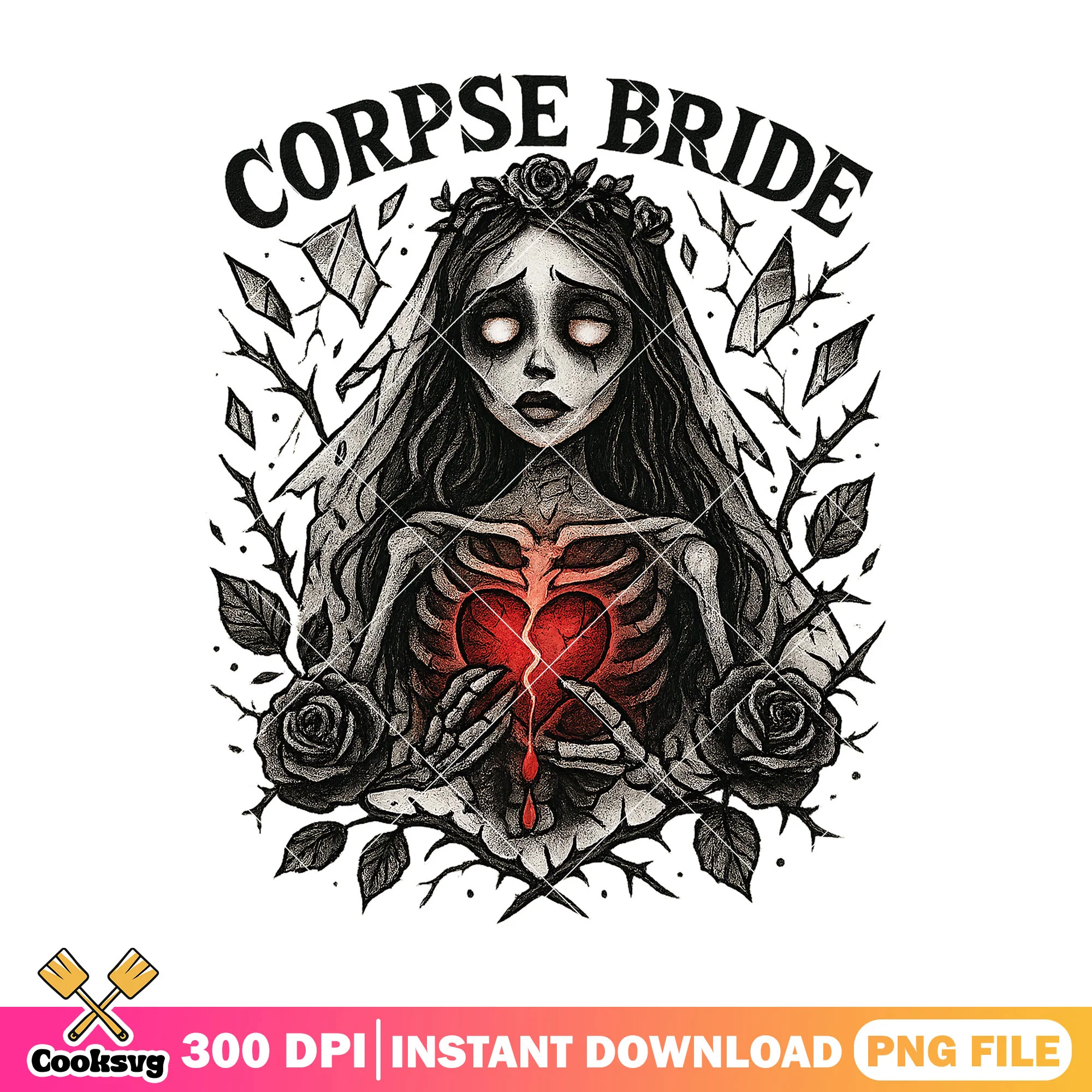 Bride of darkness design png, horror bride png, halloween art png