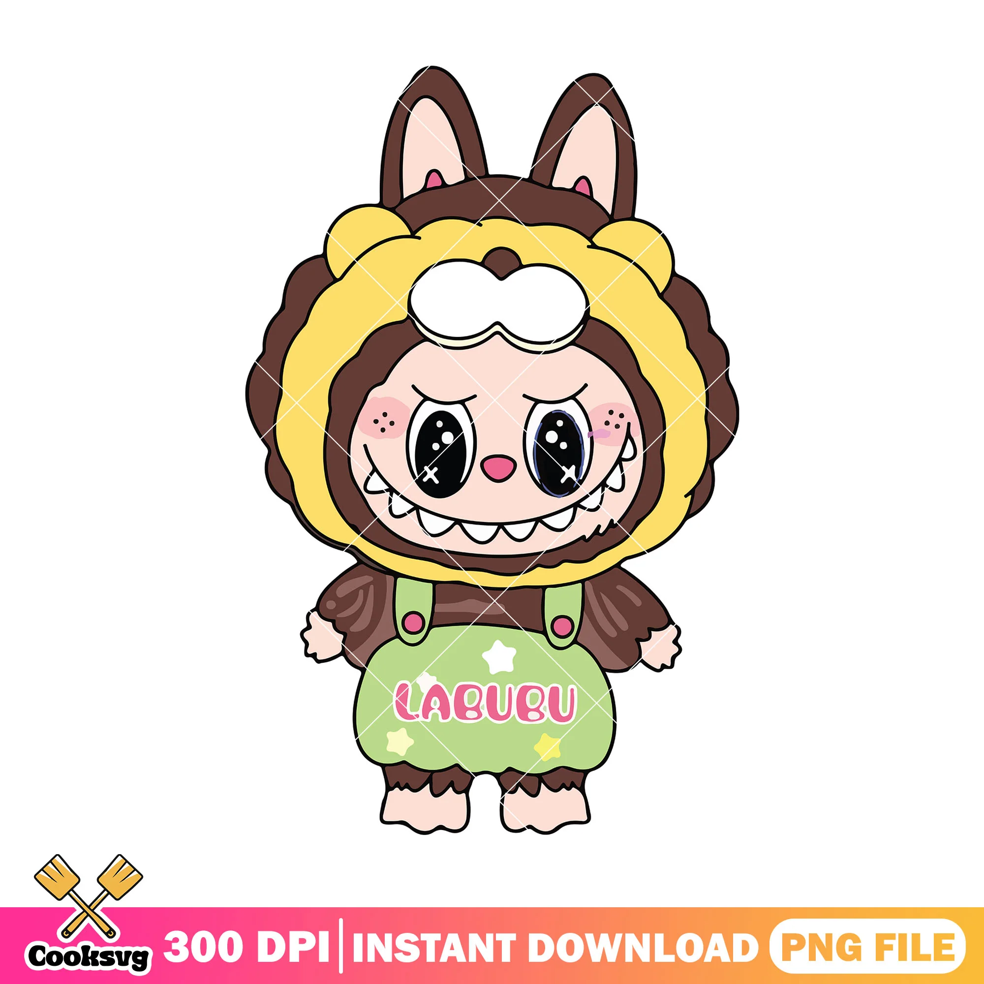 Brown labubu cosplay bear png, labubu outfit png, labubu happy png