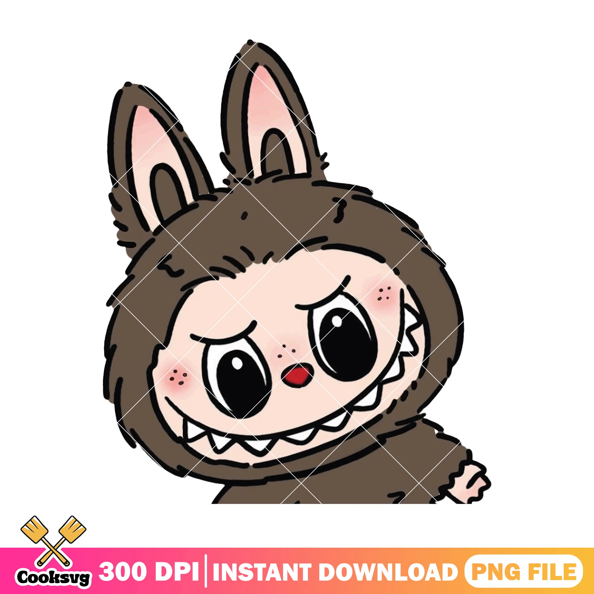 Brown labubu design png, labubu hehe png, labubu art png