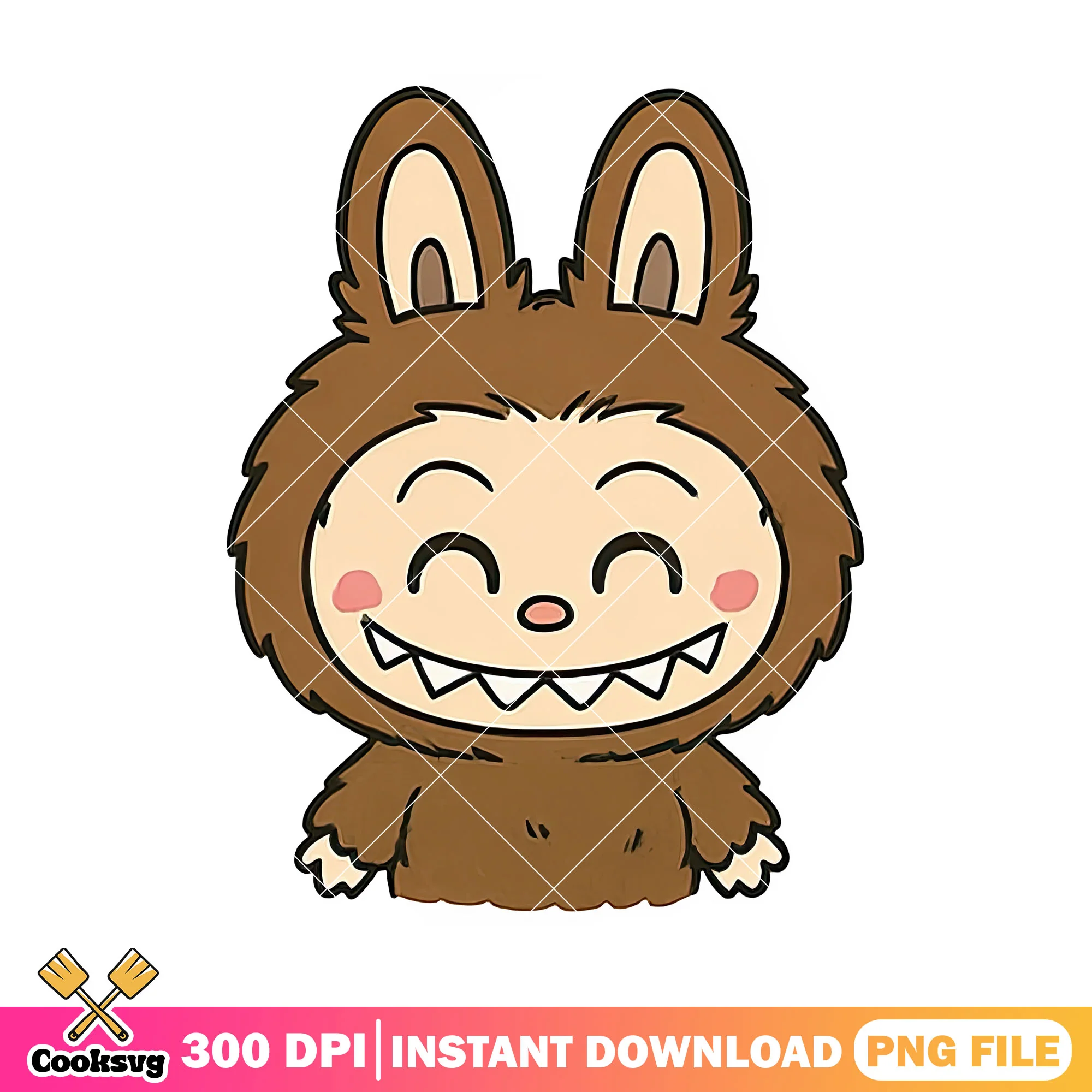 Brown labubu happy png, la boo boo png, labubu cute png