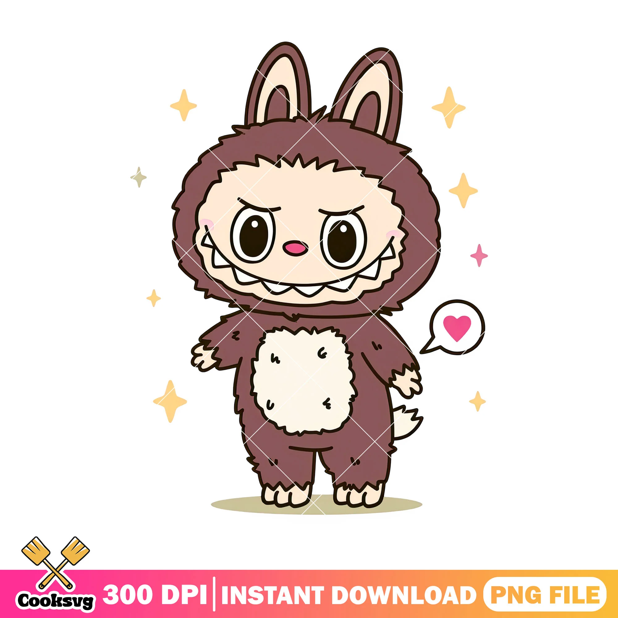 Brown labubu love png, labubu monster png, labubu plush png