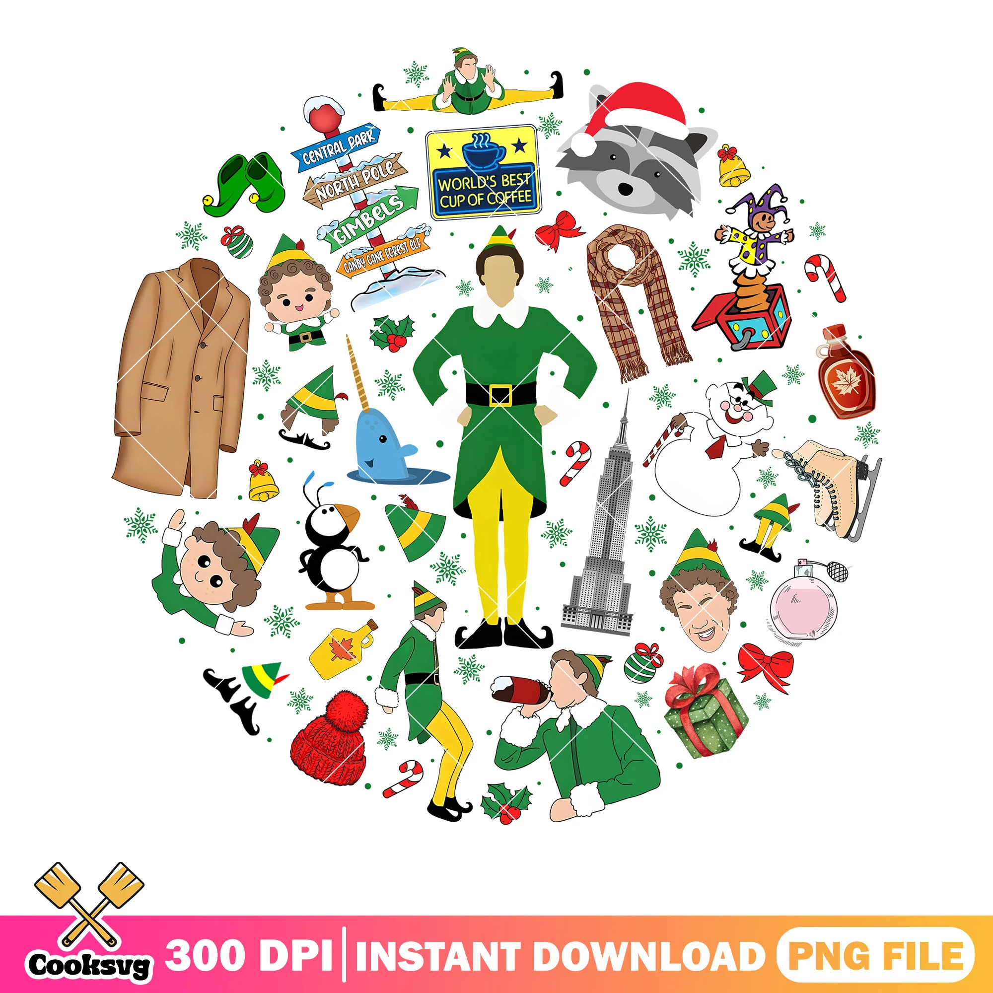 Buddy the elf christmas png, christmas movie png, elf movies png