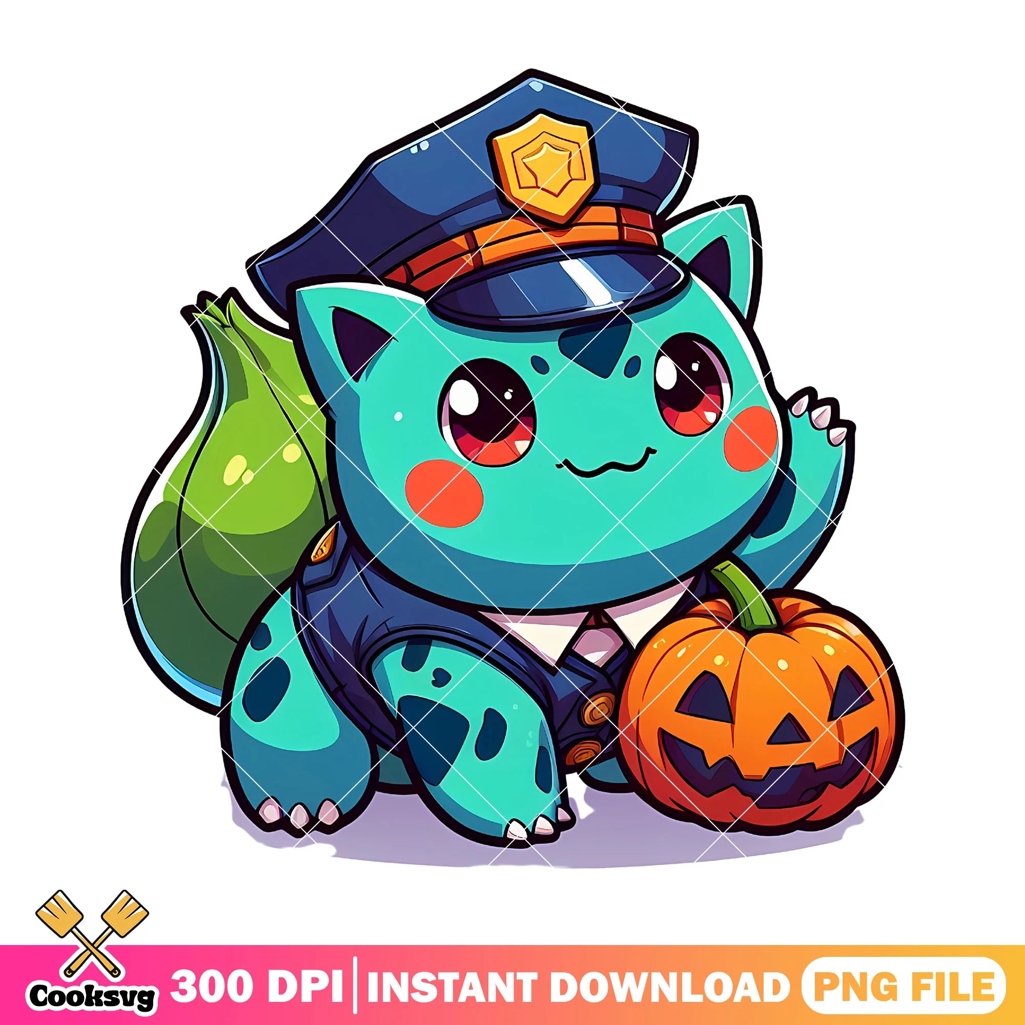 Bulbasaur cute police png, pokemon custome png, halloween png
