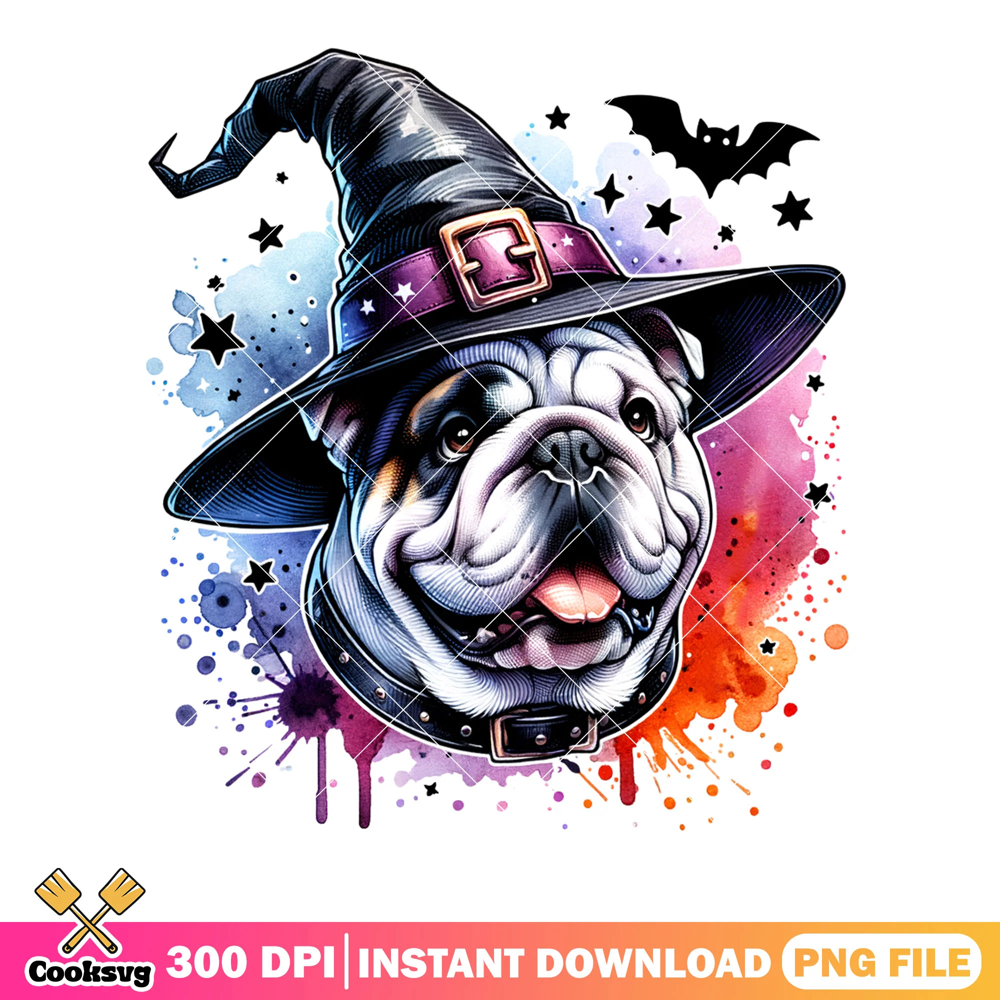 Bull dog with scary bats png, Witch hat png, halloween scary png