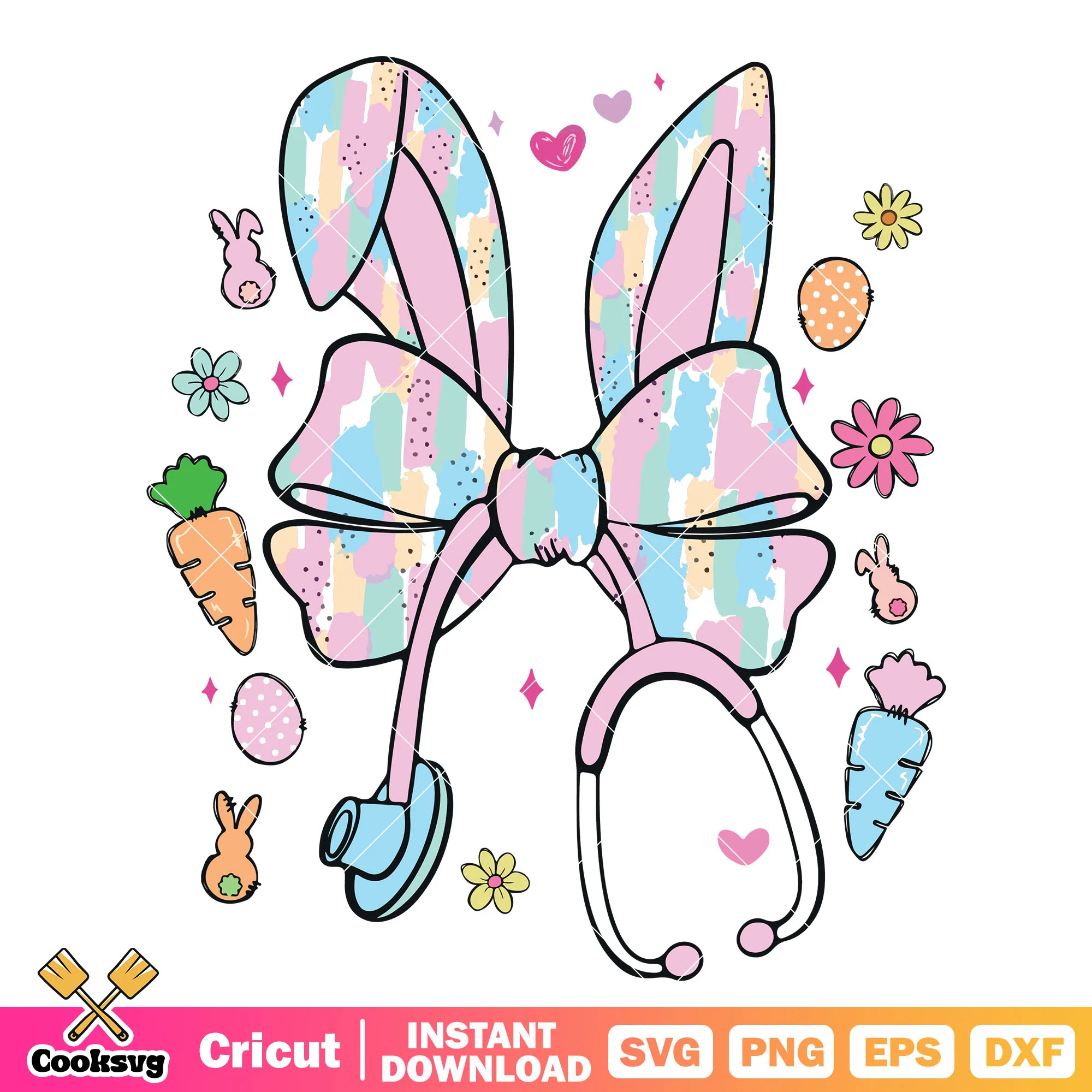 Bunny bow tie nurse svg, bow ties near me svg, bunny ears svg