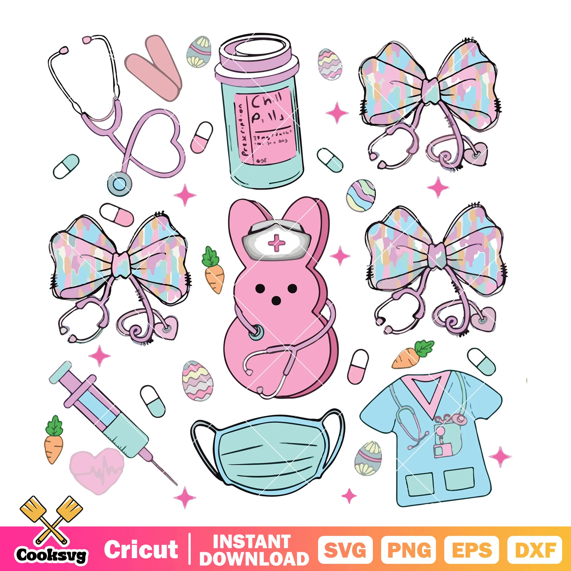 Bunny nurse and bow tie svg, nurse bunny svg, doctor who bow tie svg