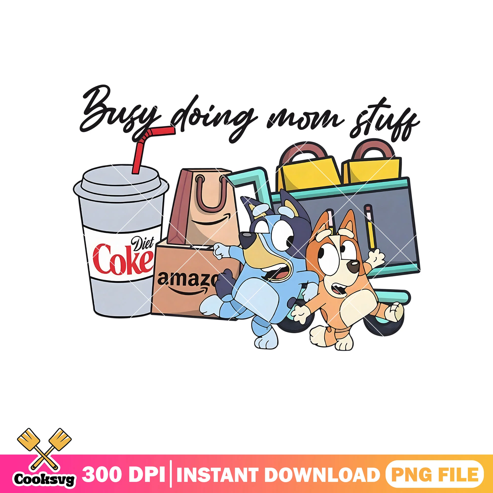 Busy bluey bingo doing mom stuff png, bluey and bingo png