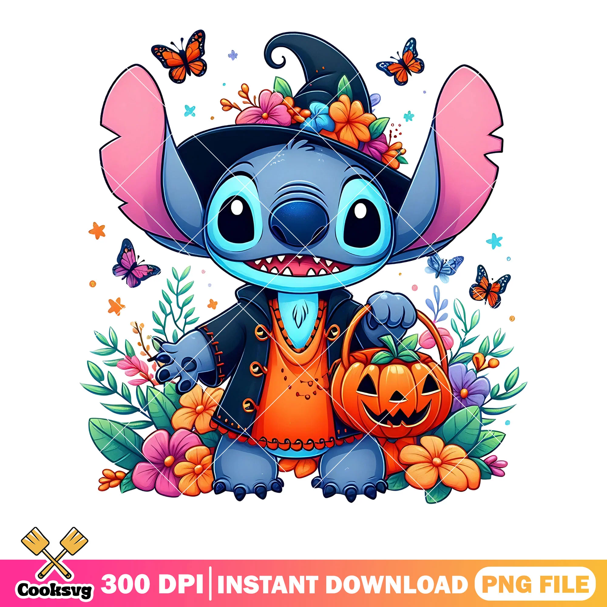 Butterfly and flower png, disney halloween png, stitch alien png