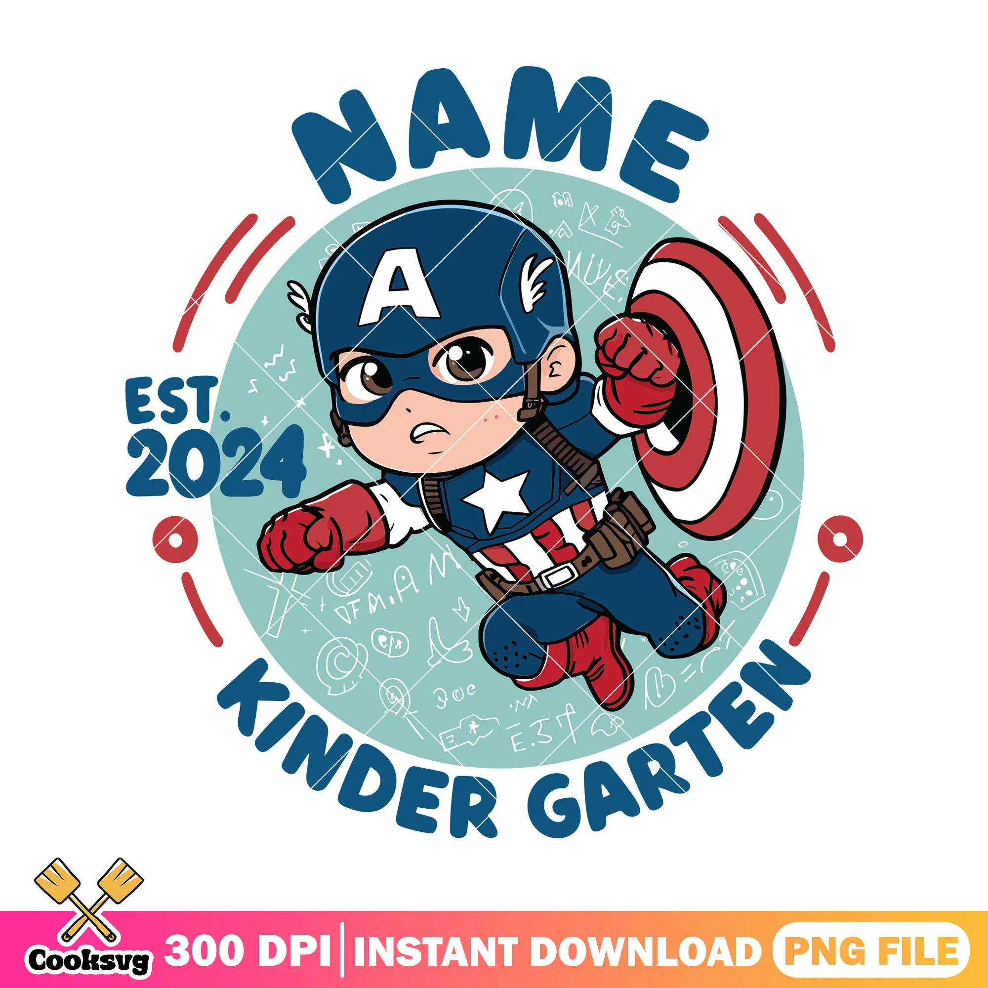 Captain america design png, go back to school png, kindergarten png
