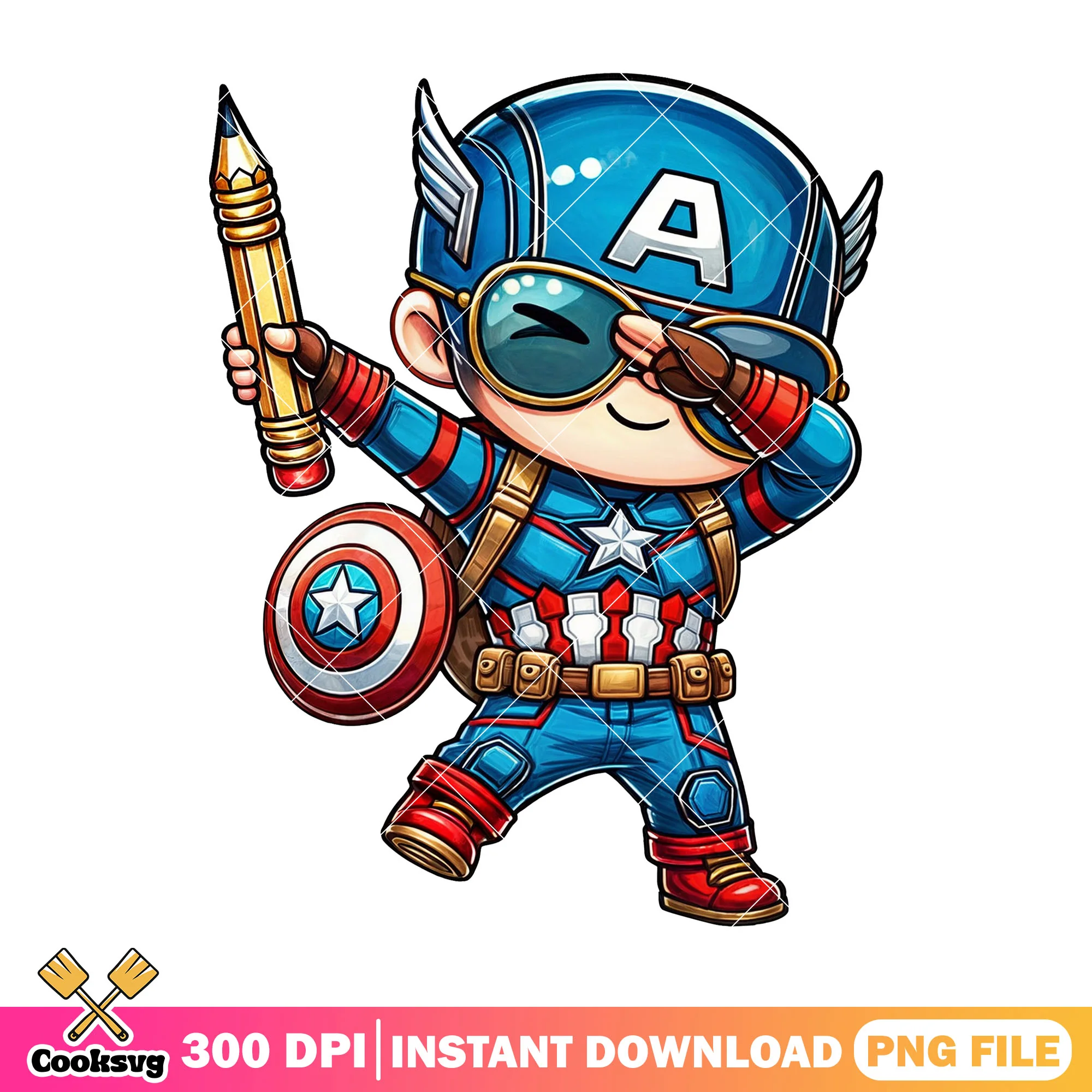 Captain america happy file png, marvel art png, go back to school png