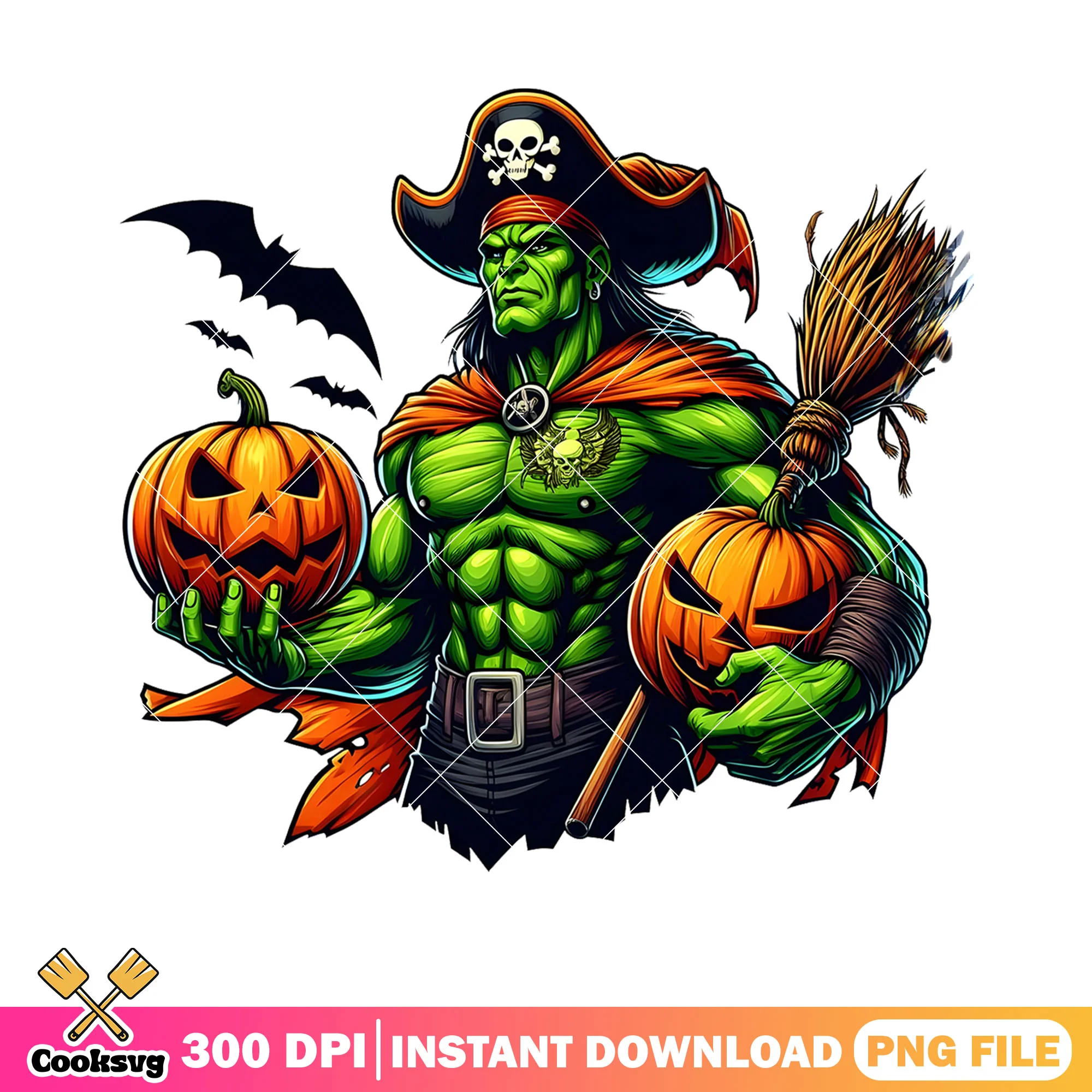 Captain Hulk png, halloween marvel png, pirate costume png