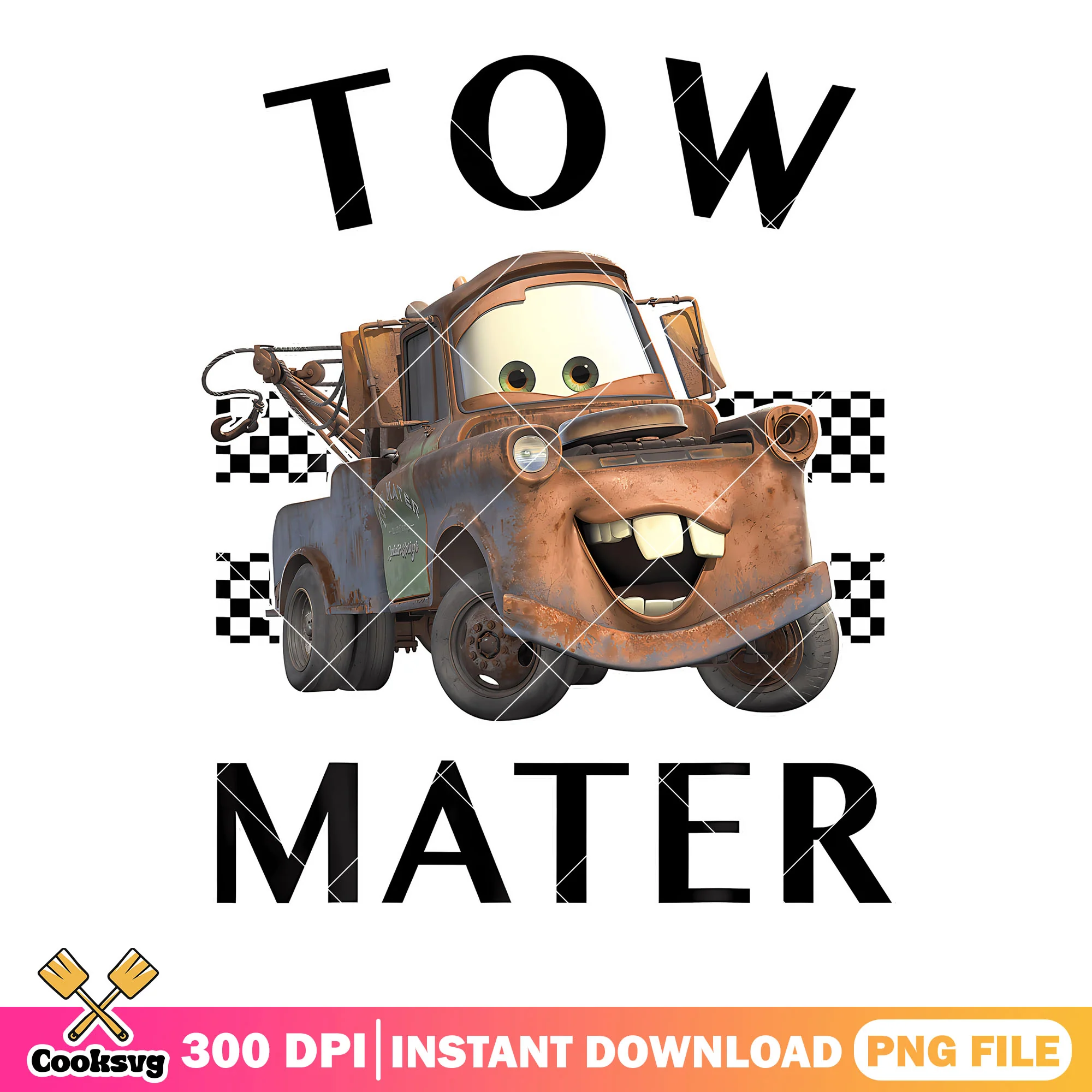Cars Tow Mater Finish Graphic png, car movies png, disney movies png