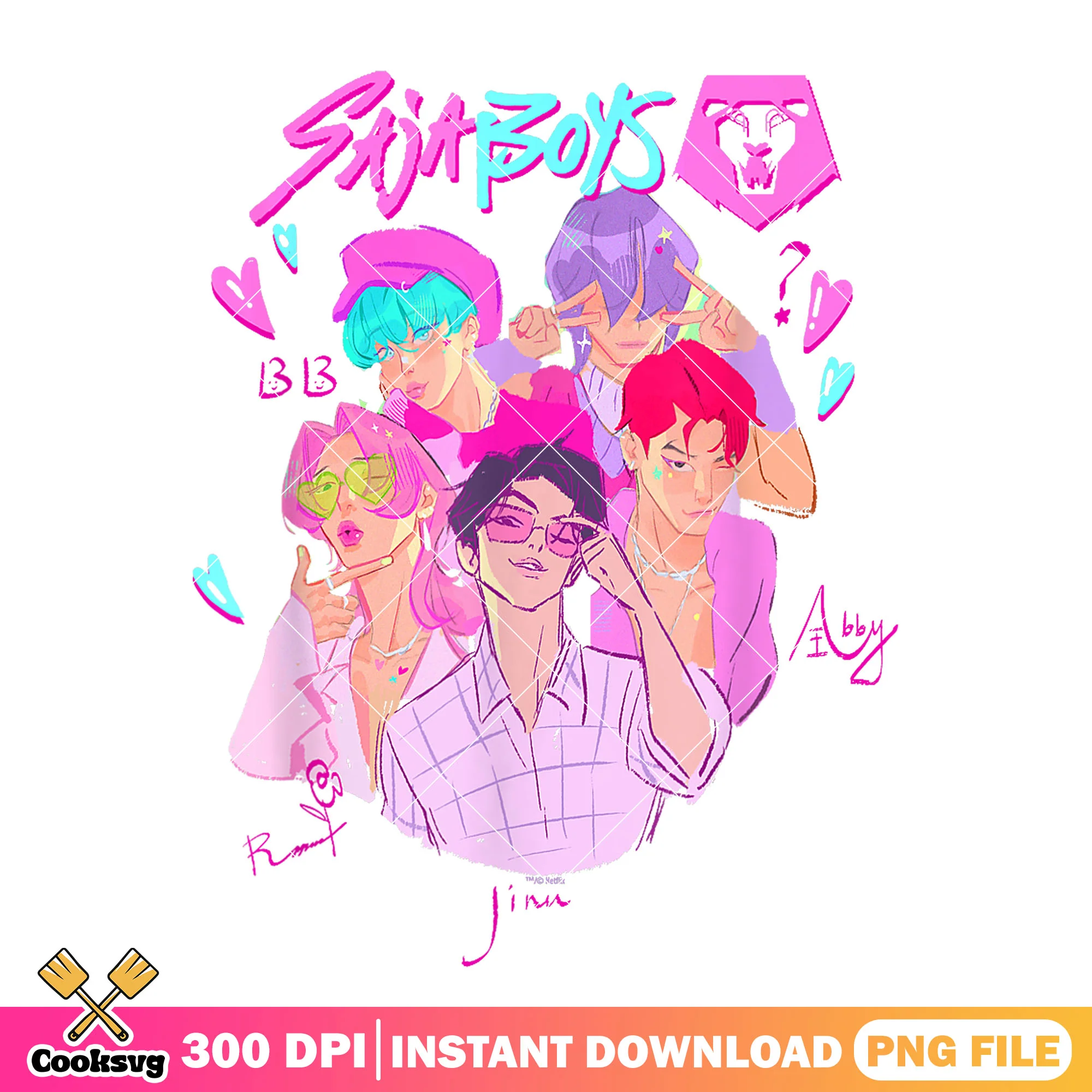 Cartoon boys kpop png, saja boys band png, love saja boys png