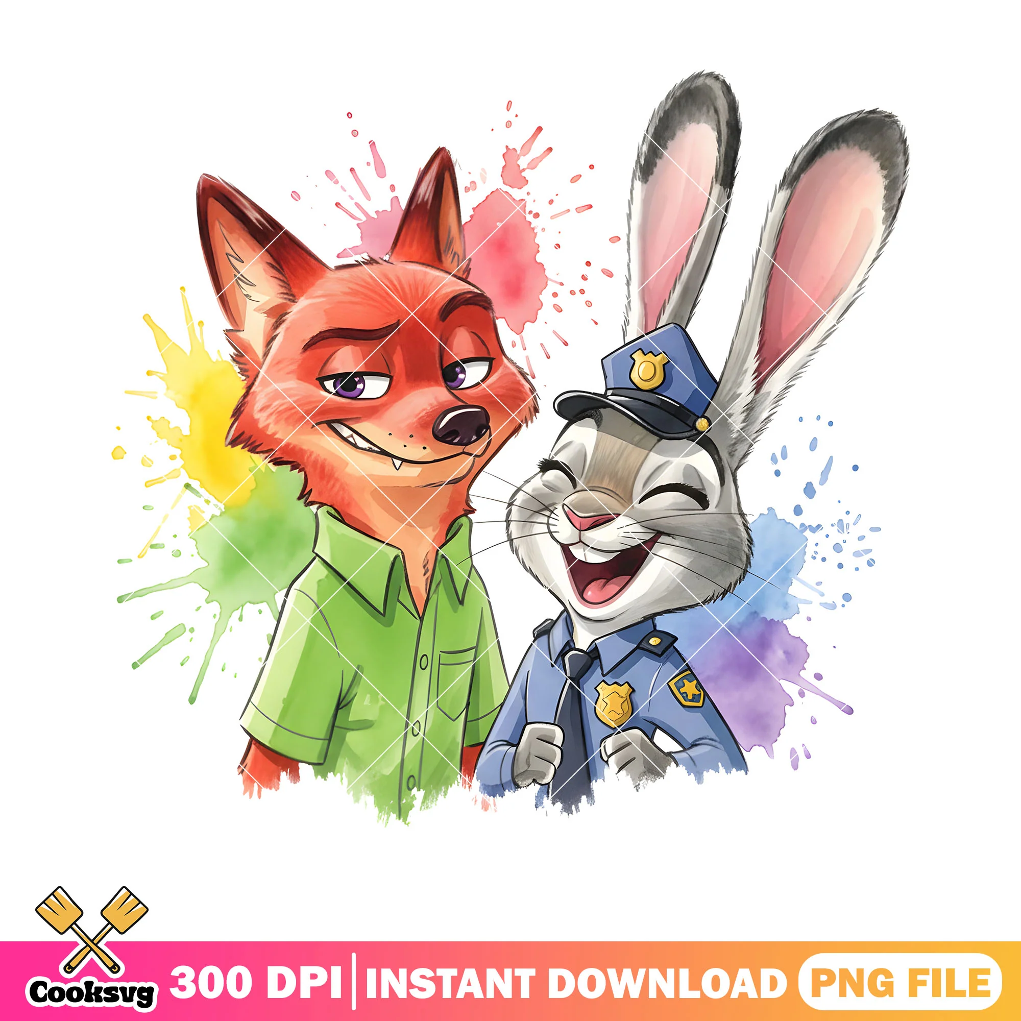 Cartoon couple art png, disney zootopia png, judy and nick png