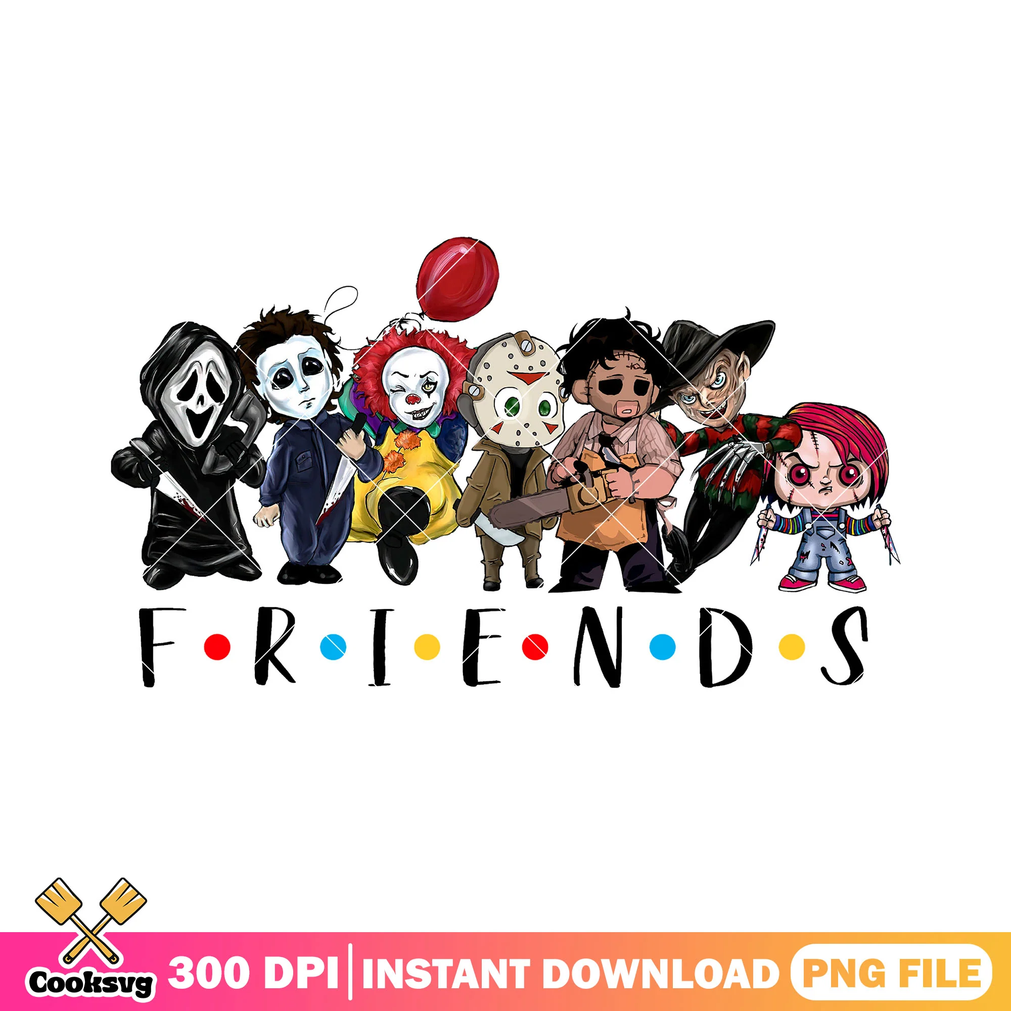 Cartoon friends horror casts drawing png, horror movie characters png