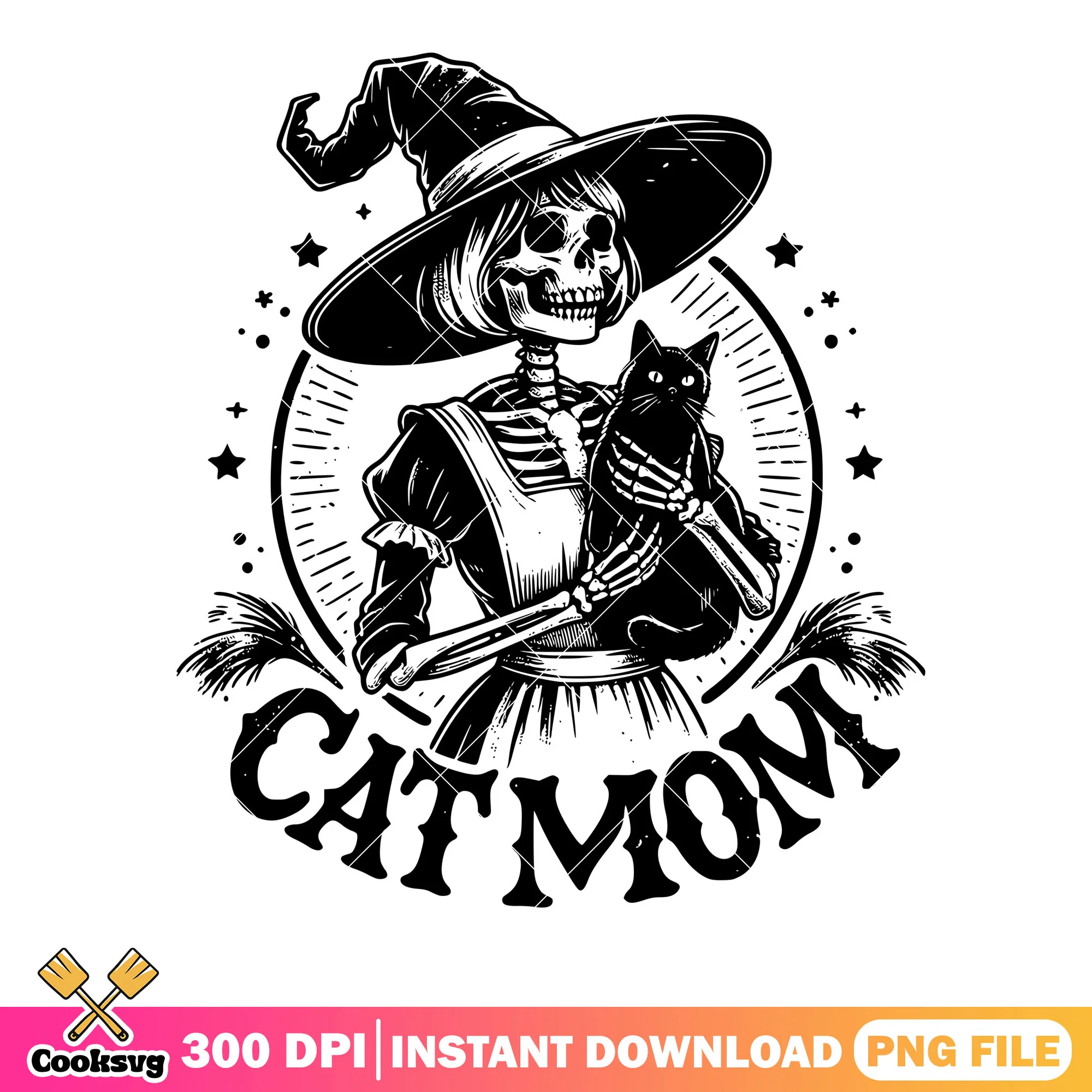 Cat mom witch hat png, black cat png, halloween scary png