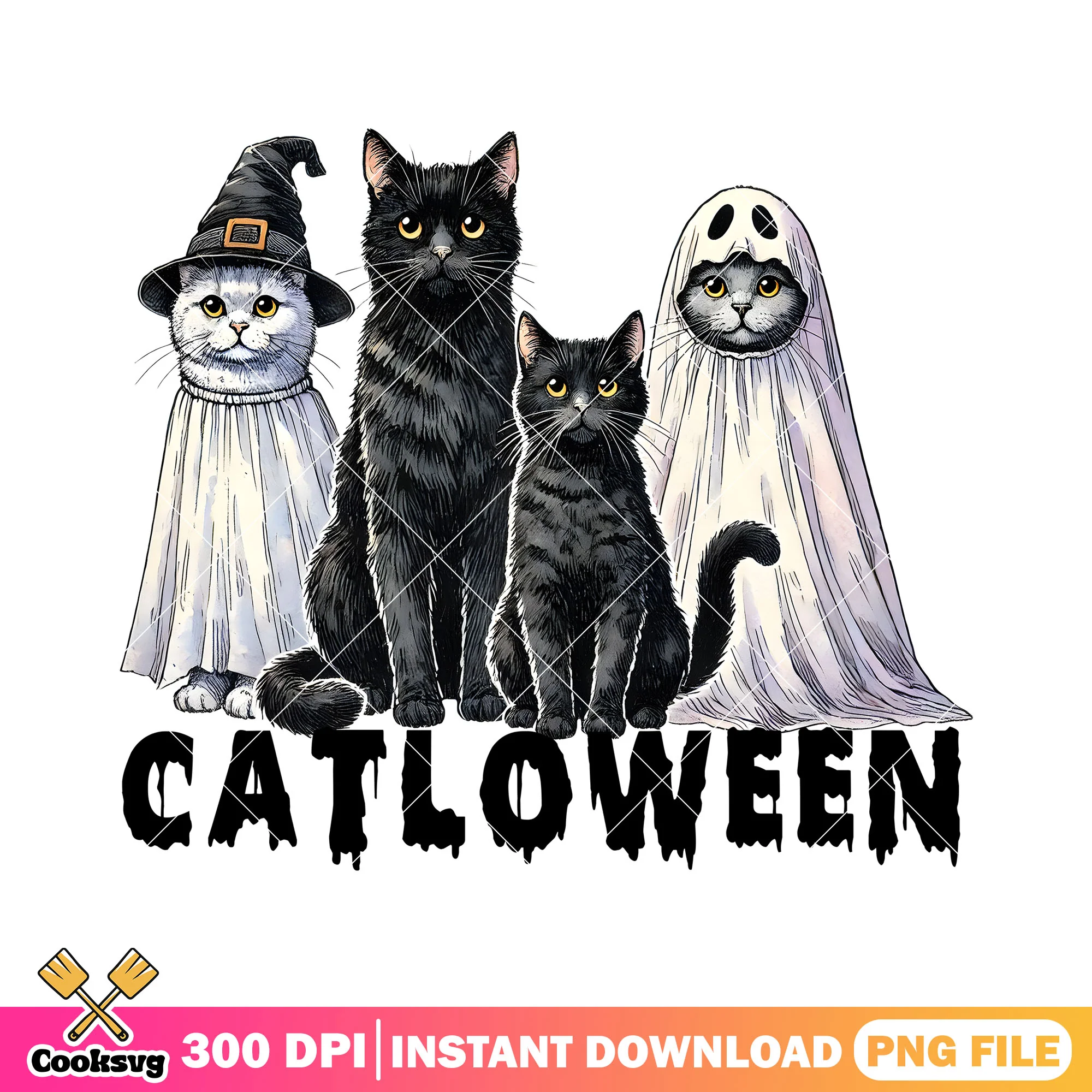 Cats in costumes design png, halloween custome png, ghost movie png