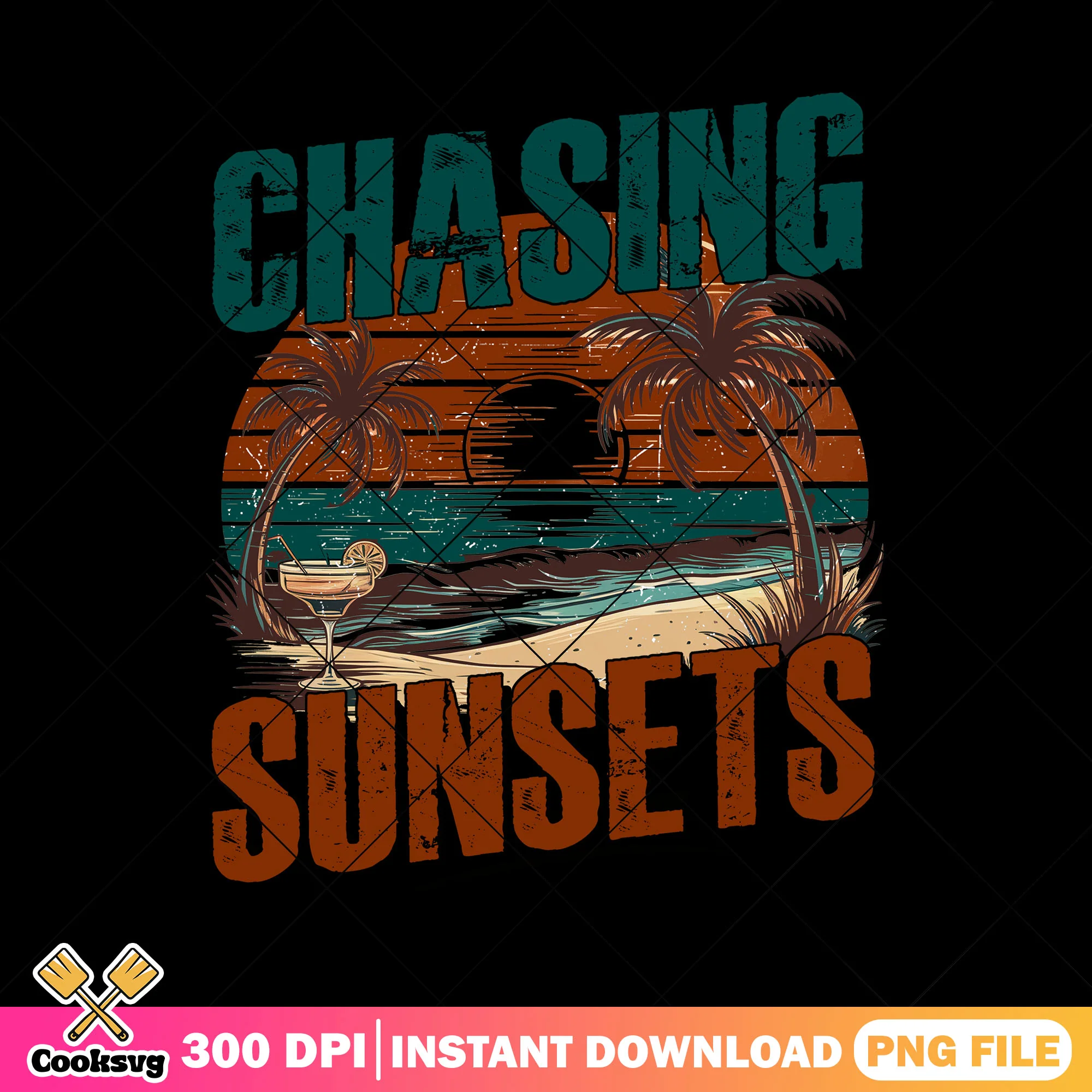 Chasing sunsets summer png, summer sunshine png, beach ocean png