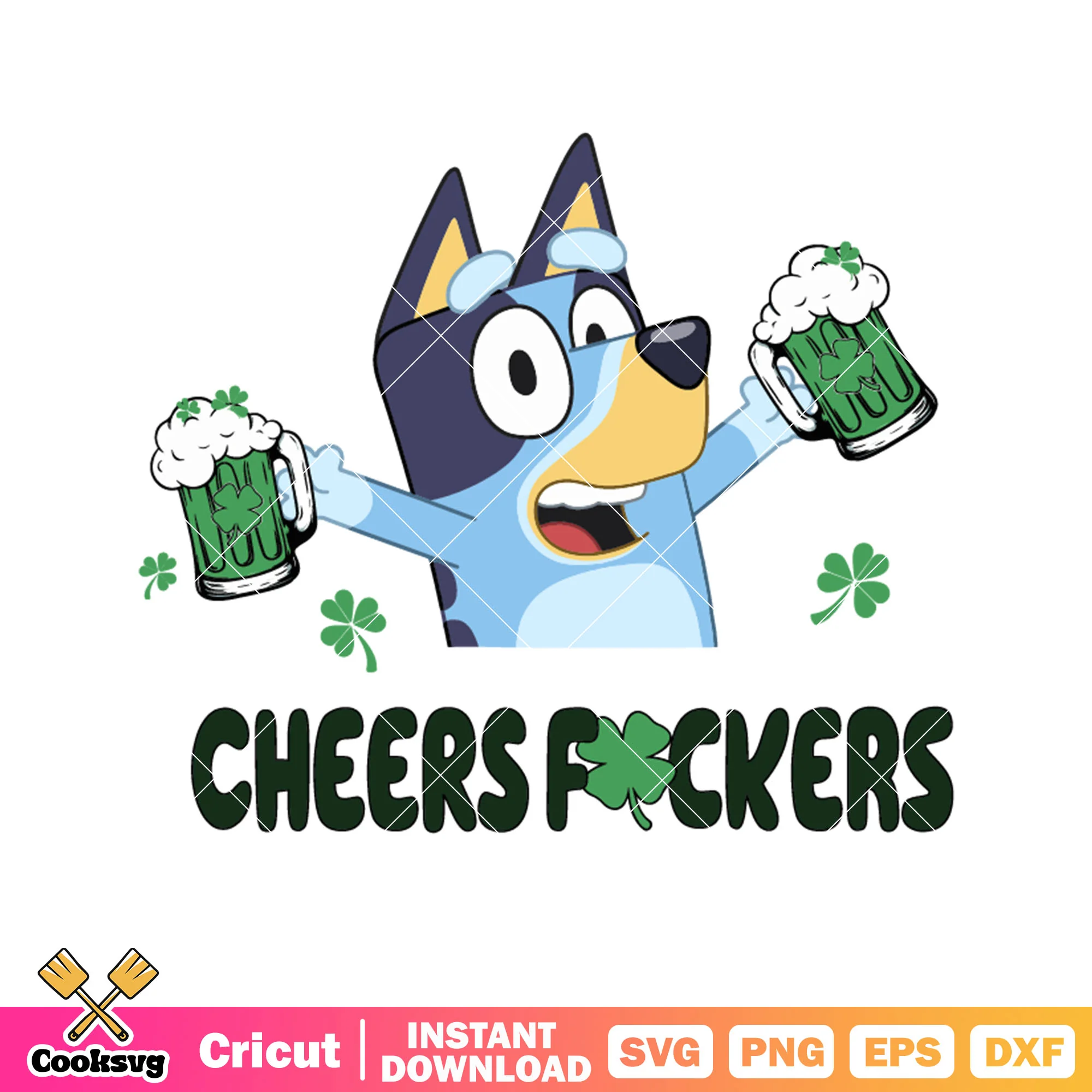 Cheers fickers bluey four leaf clover svg, cartoon bluey svg, bluey dog svg
