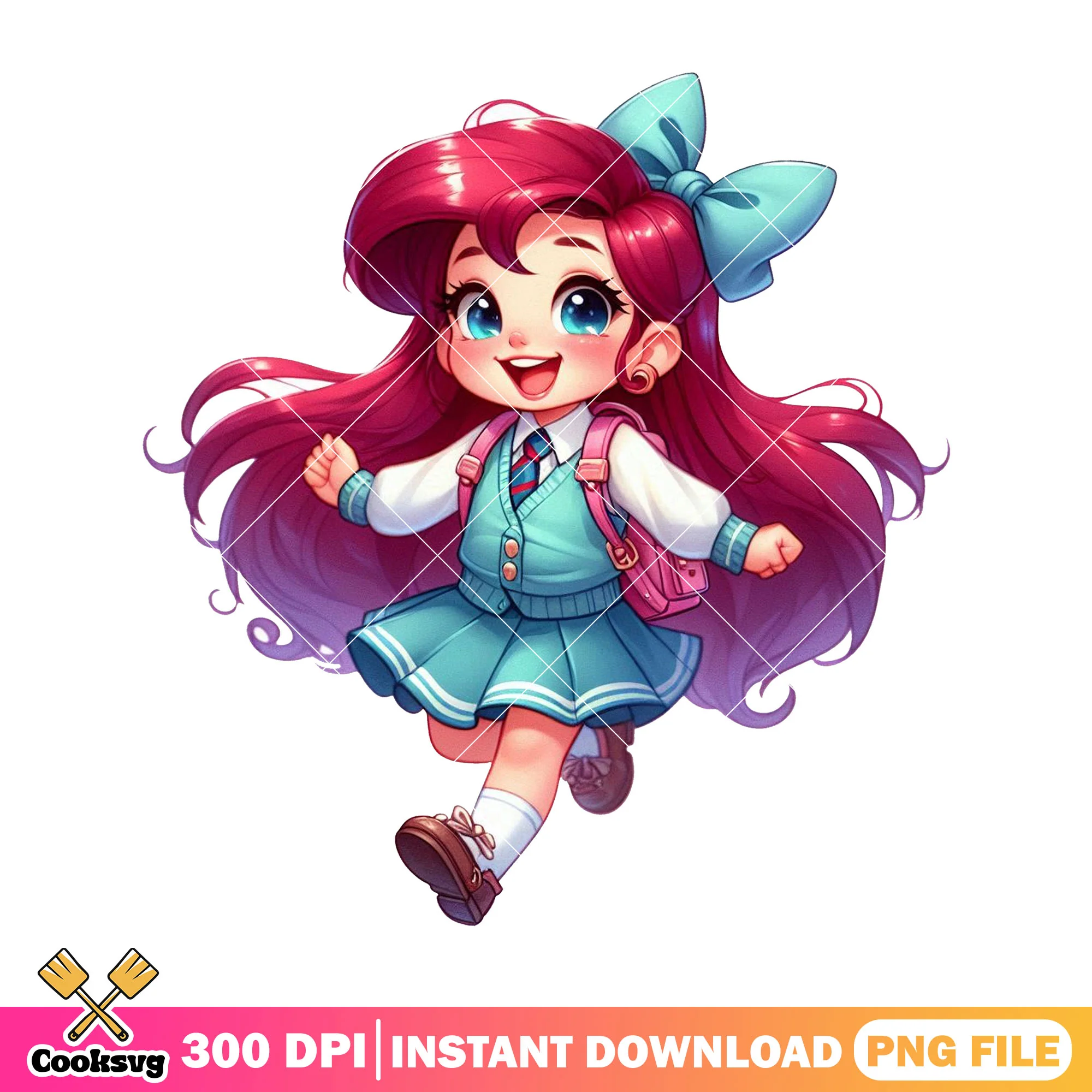 Chibi ariel design png, idea back to school png, little princess png
