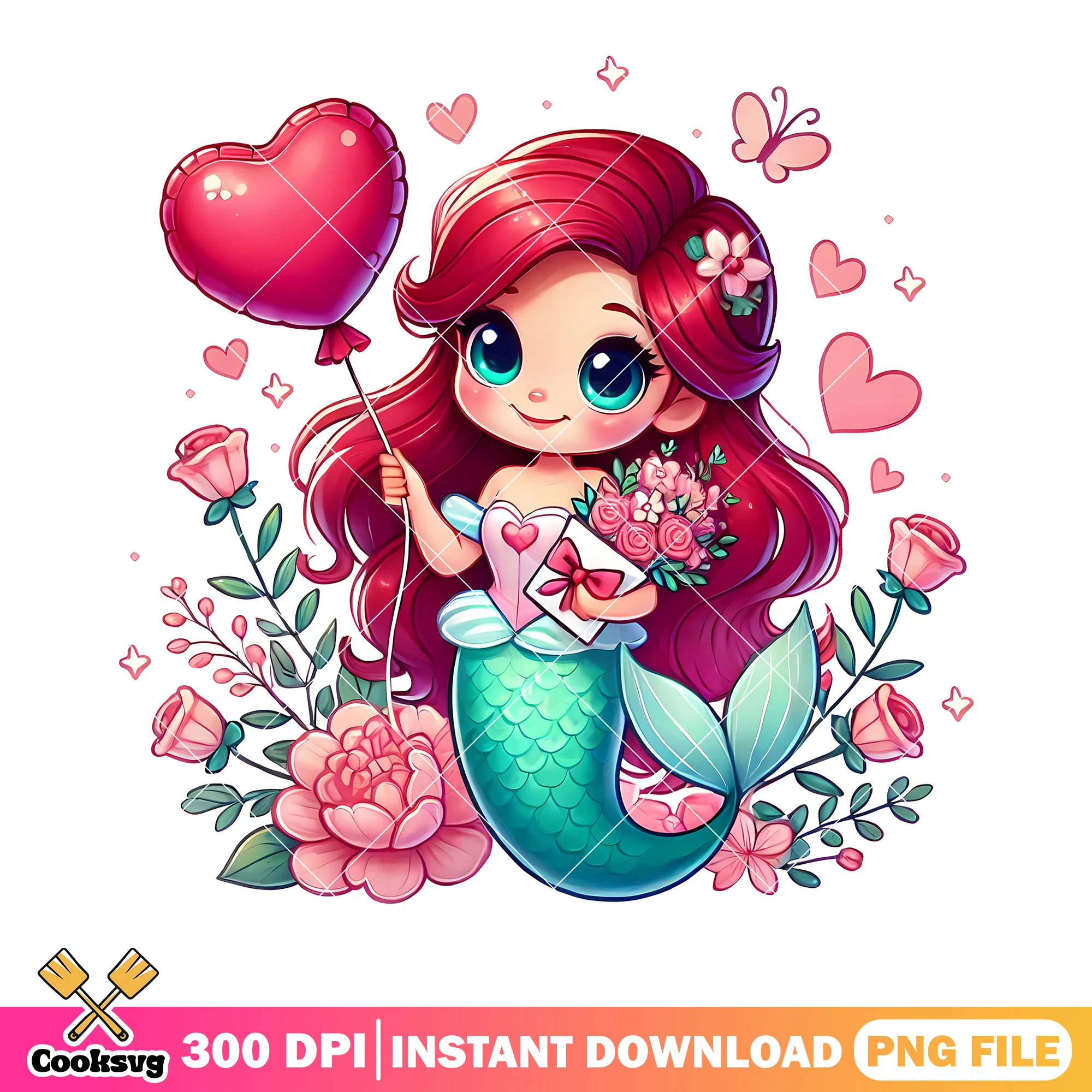Chibi ariel valentine png, disney valentine png, the little mermaid png
