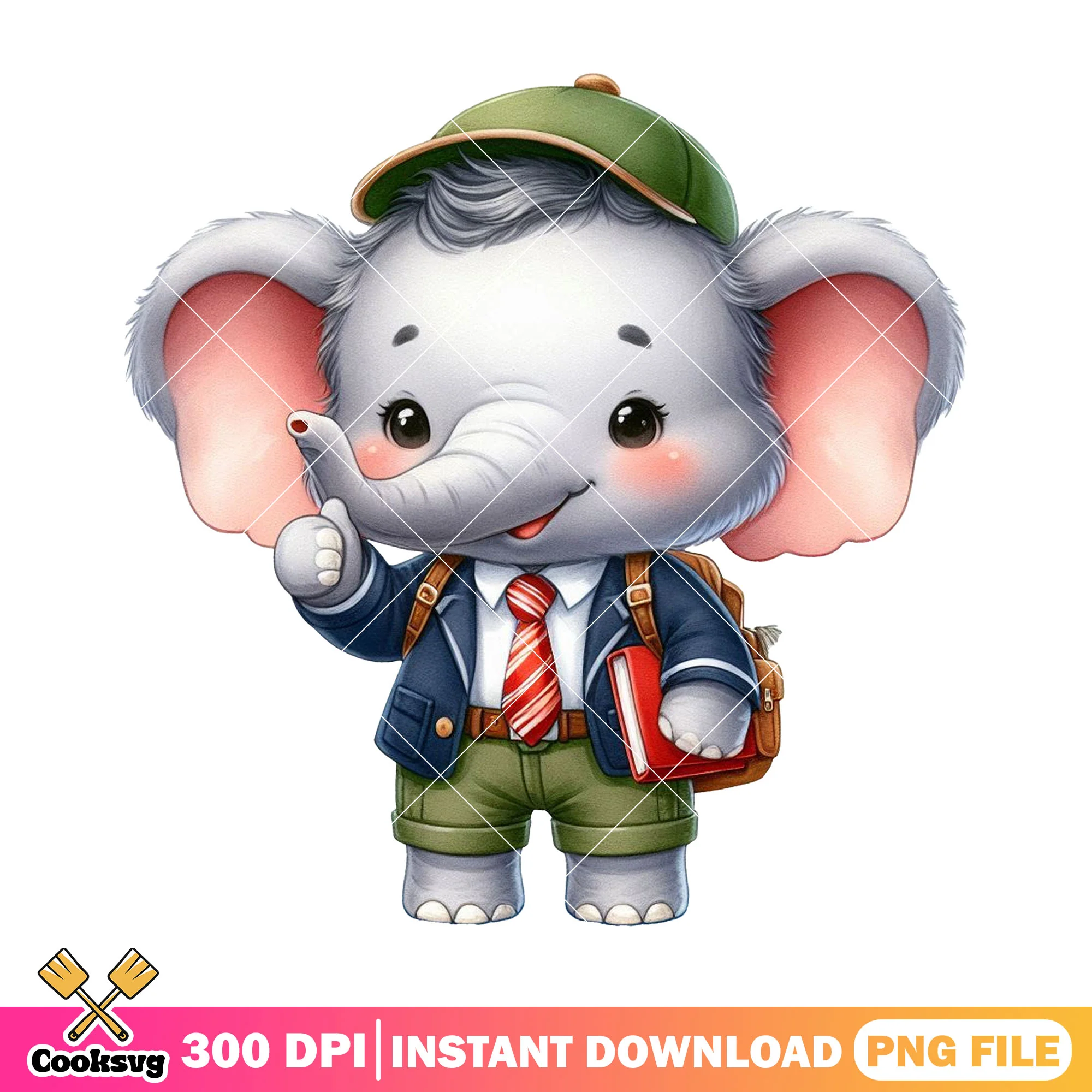 Chibi elephant design png, back to school outfit png, elephant happy png